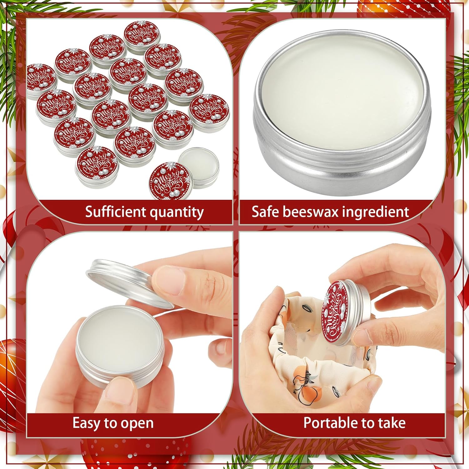 Maxcheck Bálsamo labial redondo de Navidad, 40 unidades, sabores de jazmín, bálsamo labial enlatado, hidratante, regalos de Navidad, rellenos de