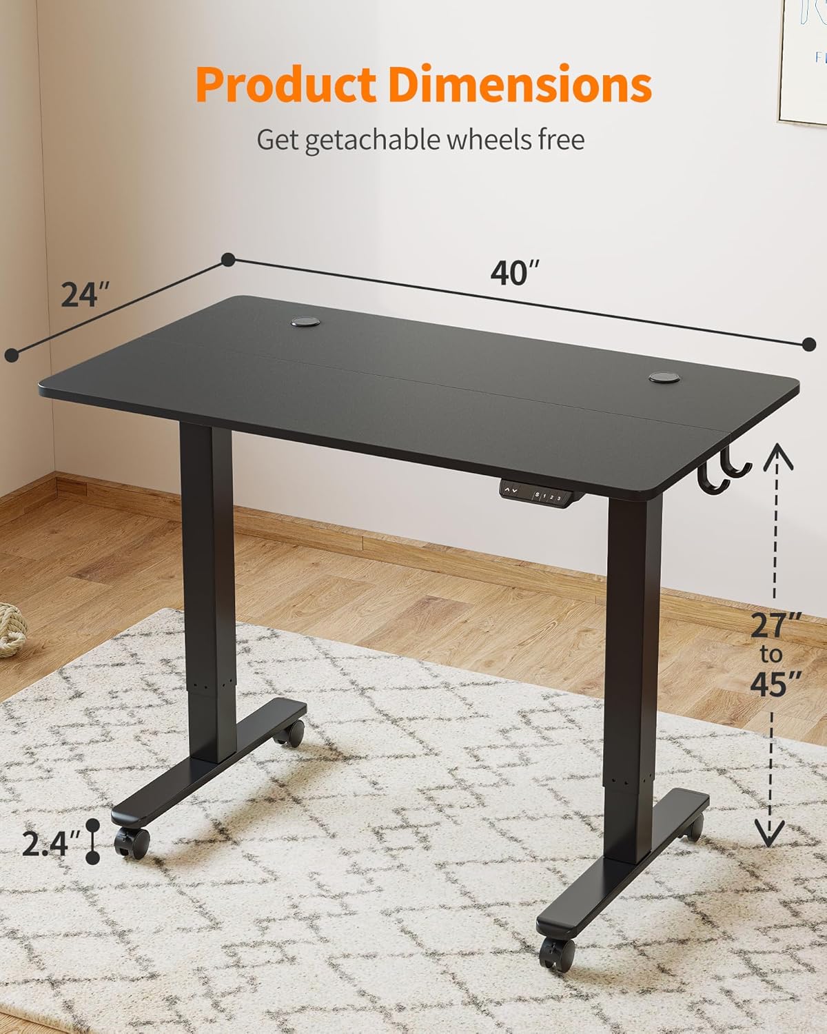 BANTI Escritorio eléctrico de pie ajustable de 40 x 24 pulgadas, mesa de pie, escritorio de oficina en casa con tablero de empalme, parte superior