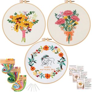 KAMEUN Kits de bordado temáticos para el Día de la Madre para adultos principiantes, 3 juegos de bordado para principiantes de bordado, kits de KAMEUN Kits de bordado temáticos para el Día de la Madre para adultos principiantes, 3 juegos de bordado para principiantes de bordado, kits de