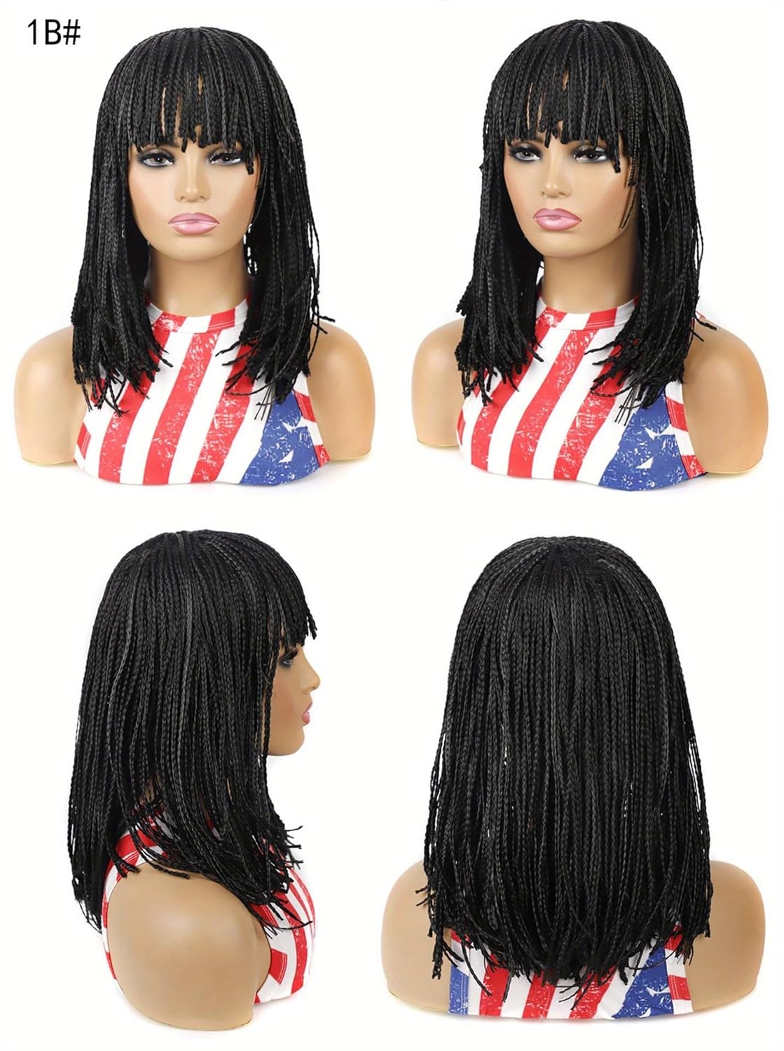 Peluca trenzada tipo caja sintética corta estilo Bob peluca trenzada con flequillo, peluca trenzada Cornrow para mujeres negras, 10 pulgadas (12
