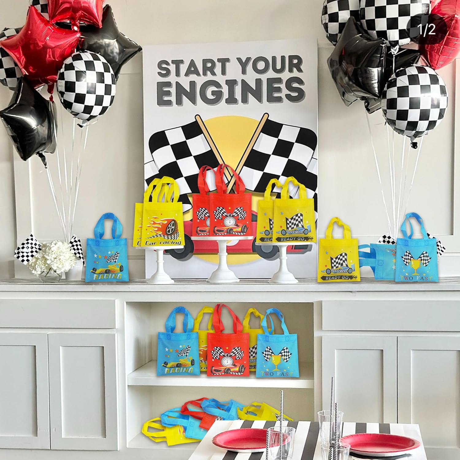 BANBALLON 20 bolsas de regalo de fiesta de coches de carreras, no tejidas, bolsas de regalo para niños, fiestas de cumpleaños, fiestas temáticas,