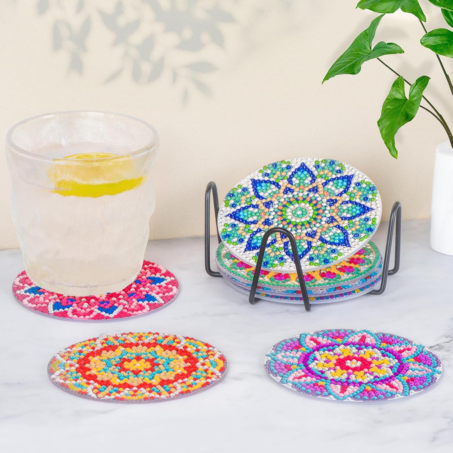 8 posavasos de arte de diamante, kits de pintura de diamantes de mandala para adultos, niños y principiantes, posavasos de pintura de diamante,