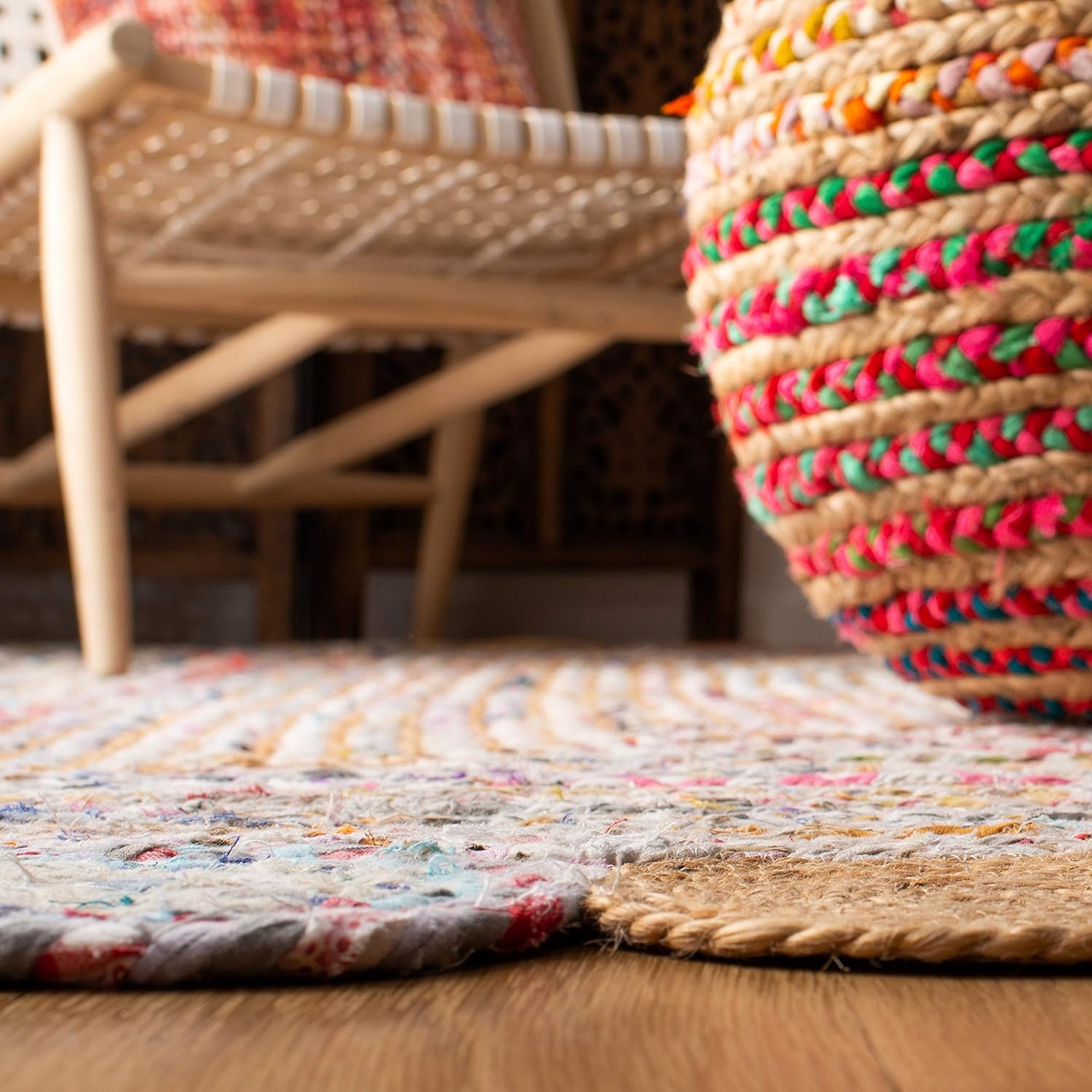 SAFAVIEH Cape Cod Collection – Alfombra de área de 6 x 9 pies, beige y multicolor, hecha a mano de yute trenzado y algodón, ideal para zonas de alto