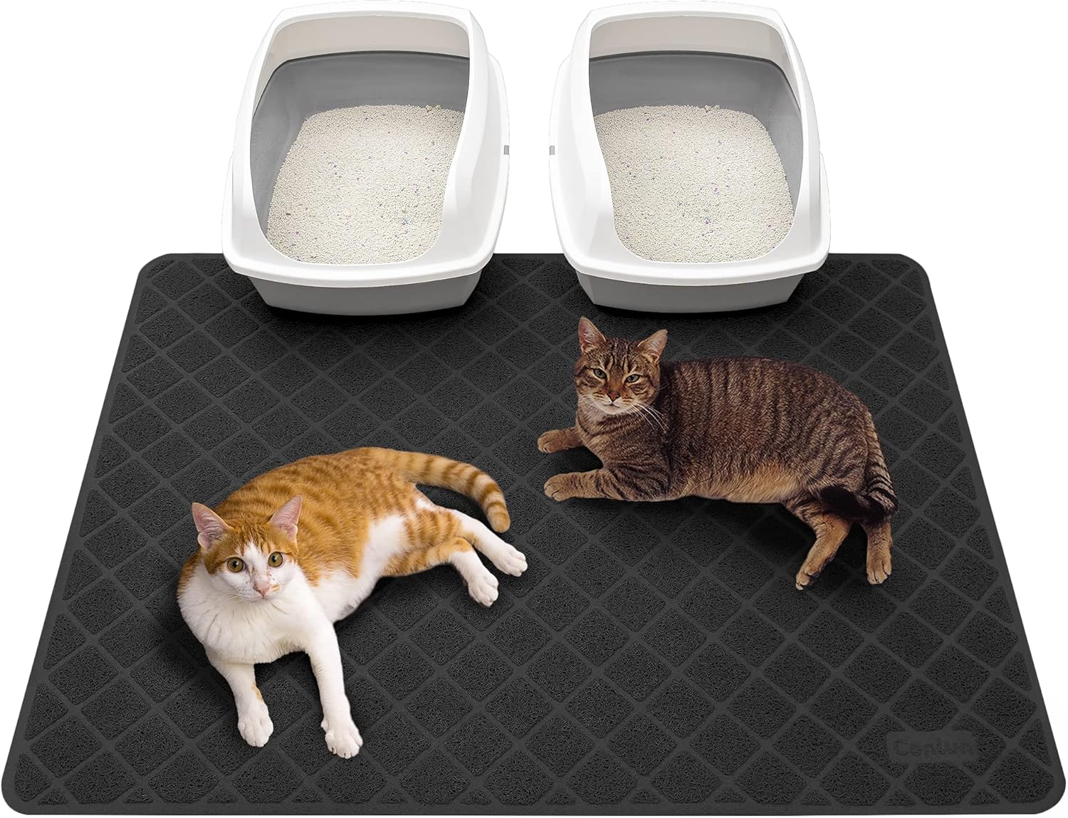 Tapete de arena para gatos, color negro, malla de PVC duradera de alta calidad con control de dispersión, antideslizante, menos residuos, suave para
