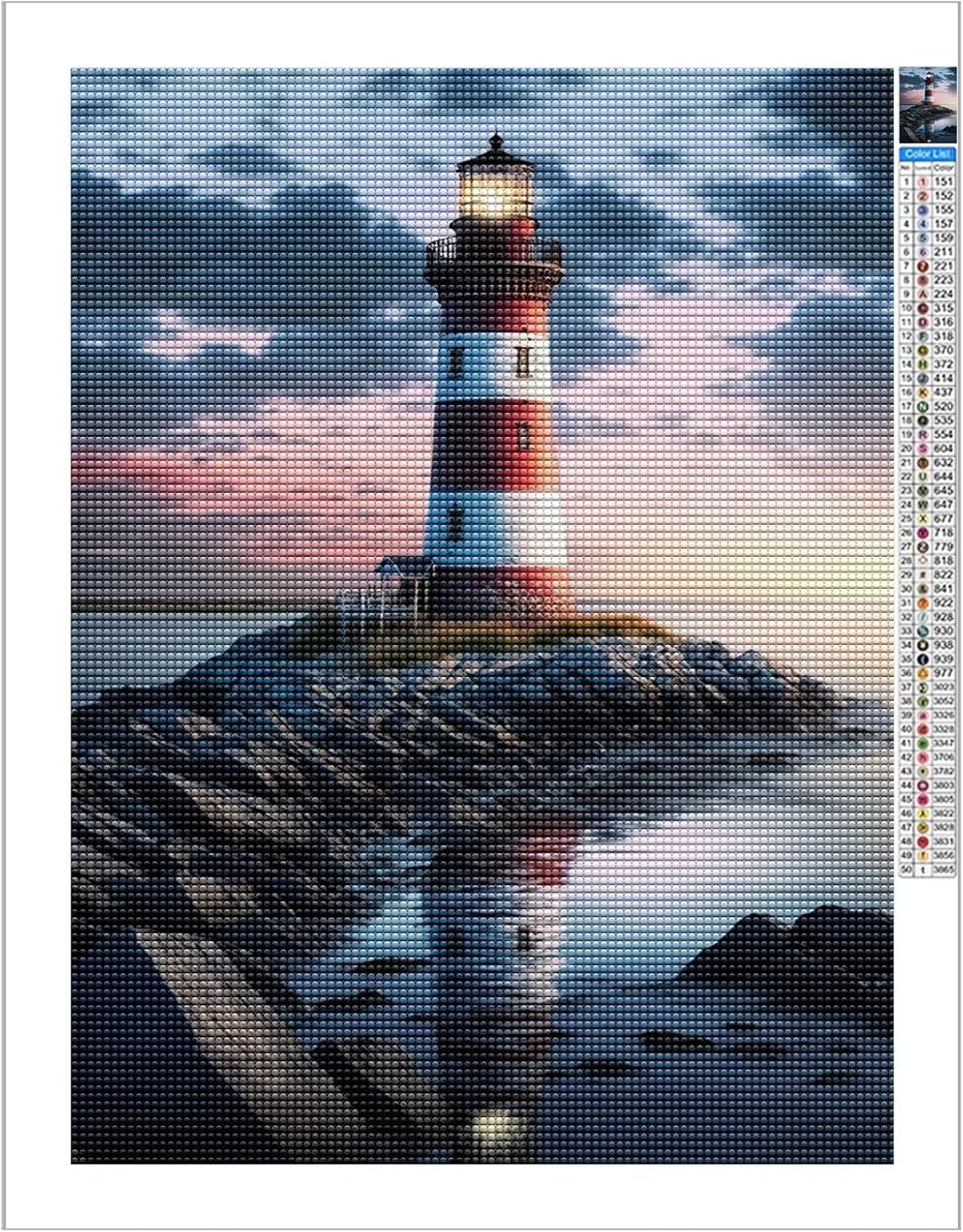 Pintura de diamante 5D para playa y faro, kit completo de diamantes de imitación para decoración del hogar, 12 x 18 pulgadas