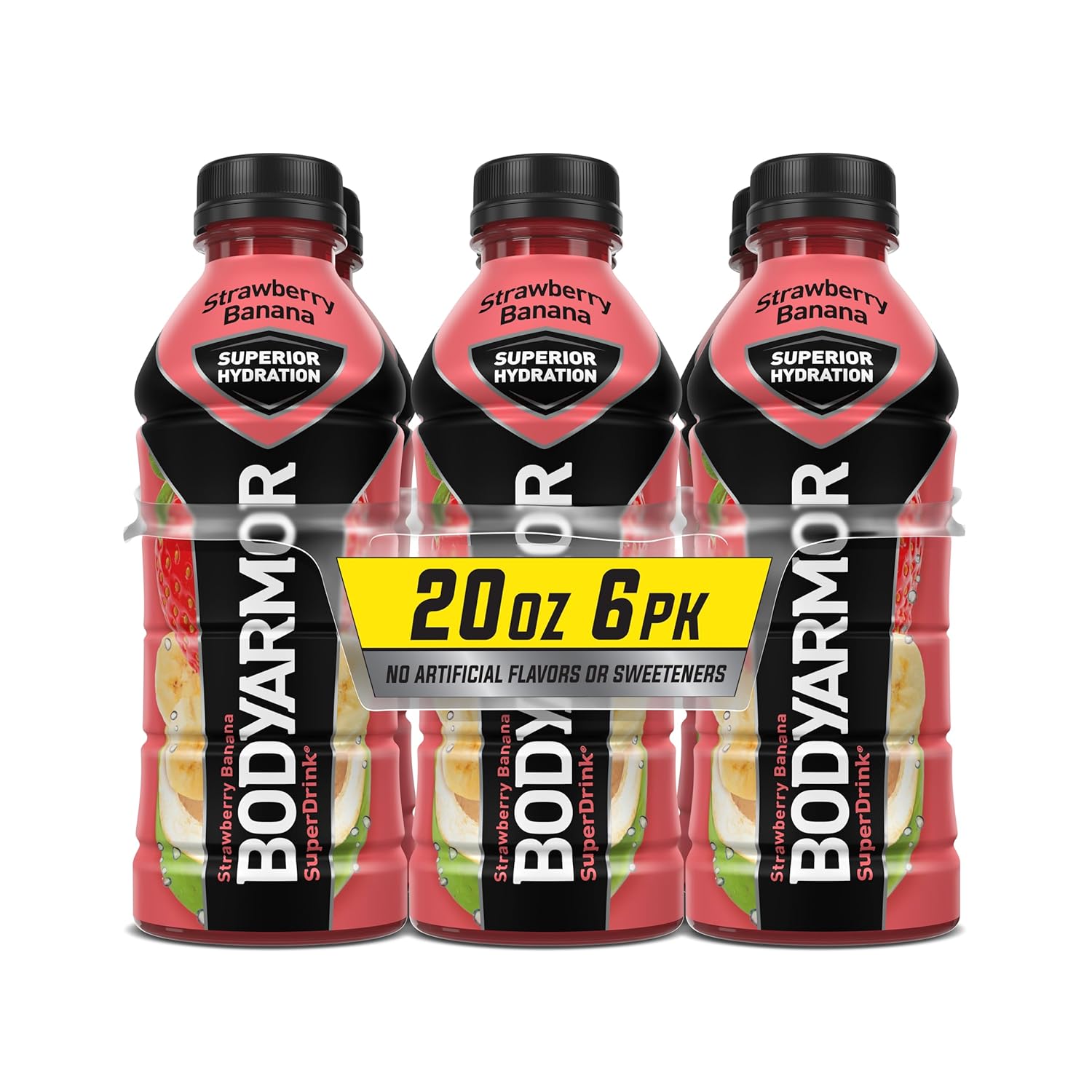 BODYARMOR – Bebida deportiva, fresa y plátano, sabores naturales con vitaminas, electrolitos ricos en potasio, perfecta para deportistas, 20 onzas