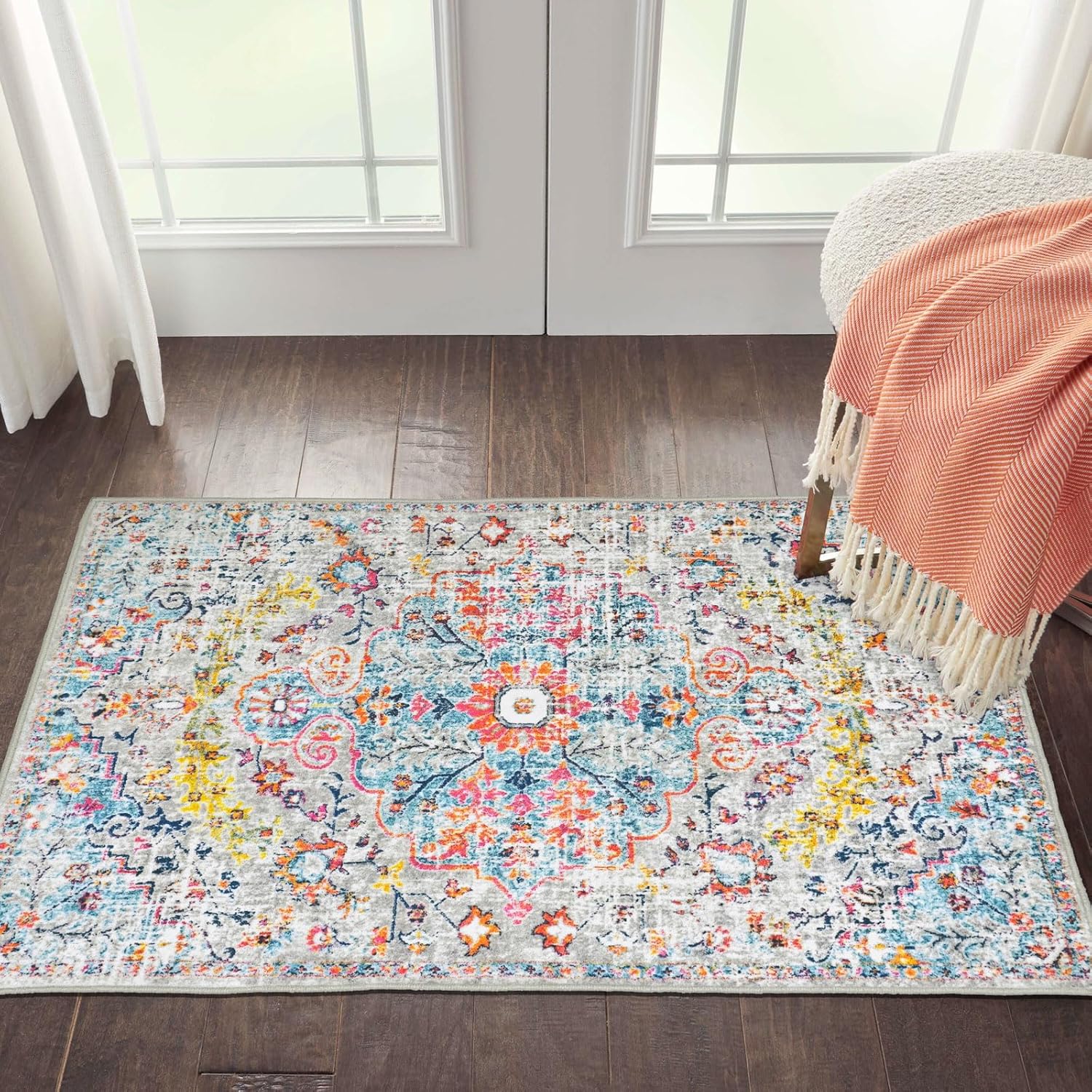 Alfombra de entrada bohemia vintage de 2 x 3 pulgadas, alfombra de entrada pequeña, antideslizante, lavable, tapete para puerta de interior, tapete
