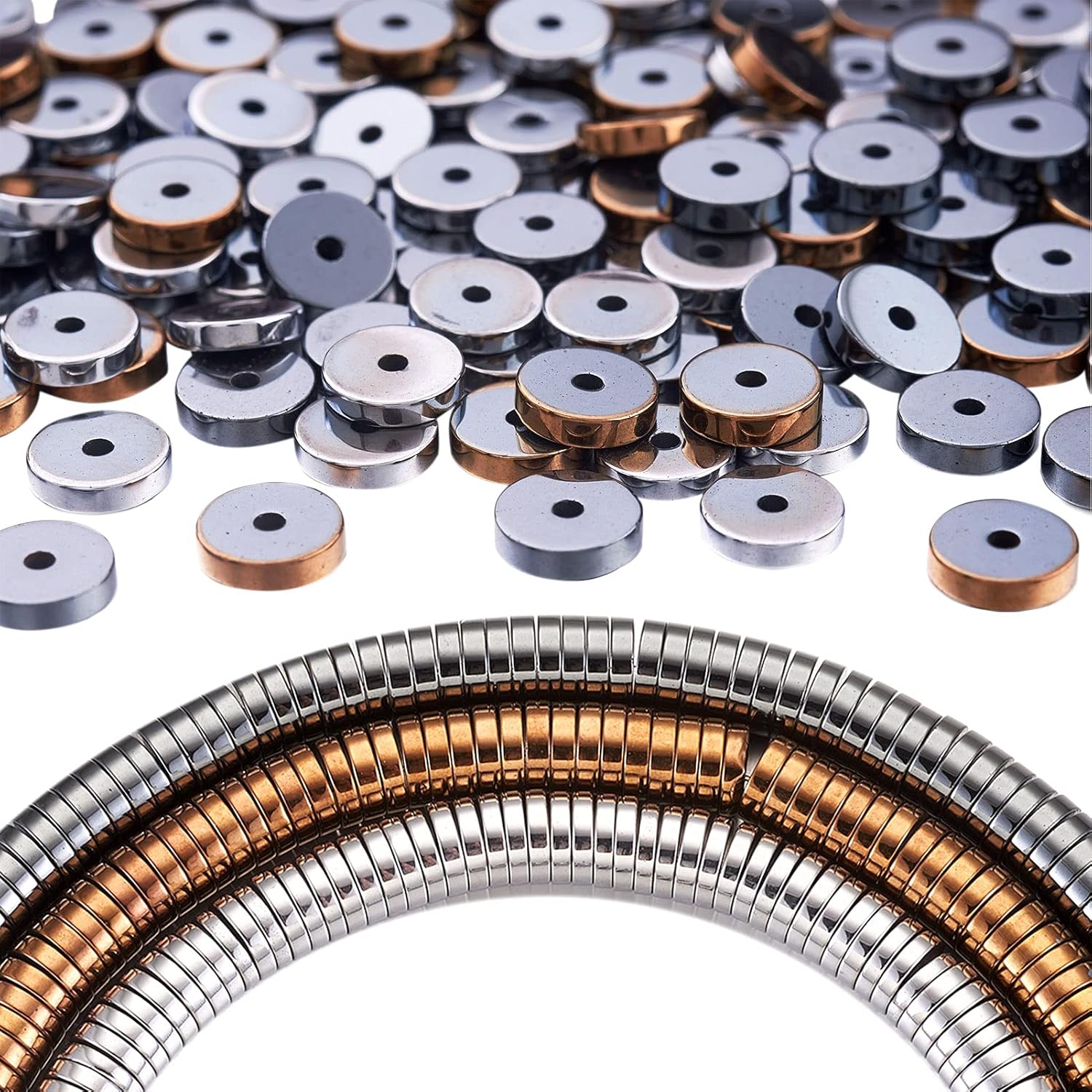 Pandahall – 570 cuentas electrochapadas Heishi disco, no magnéticas, 0.315 x 0.079in, planas, redondas, sintéticas, hematitas, para hacer joyas