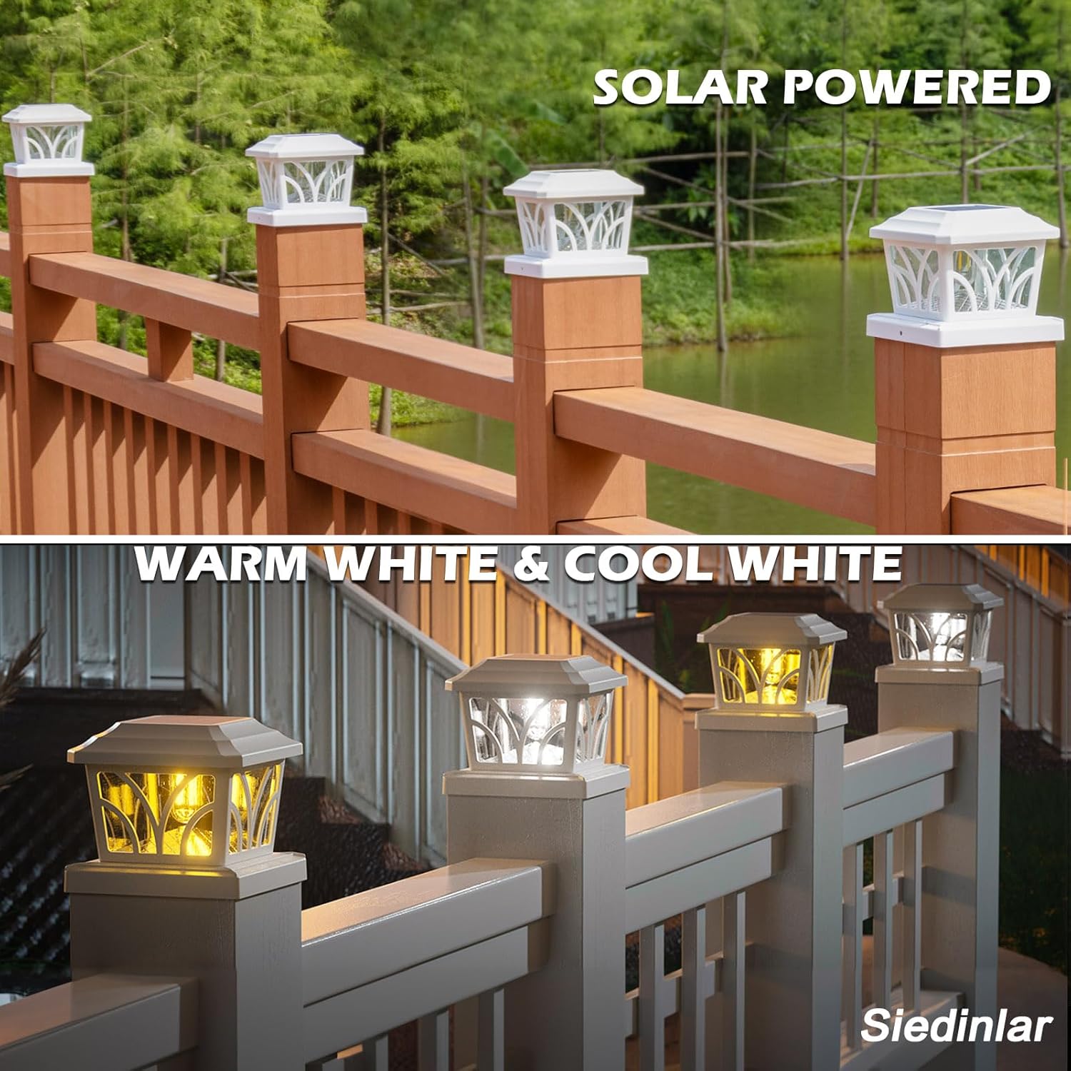 SIEDiNLAR Luces solares para exteriores, vidrio de aluminio, 2 modos, bombillas LED Edison para 4 x 4, 5 x 5, 6 x 6, postes de madera de vinilo,