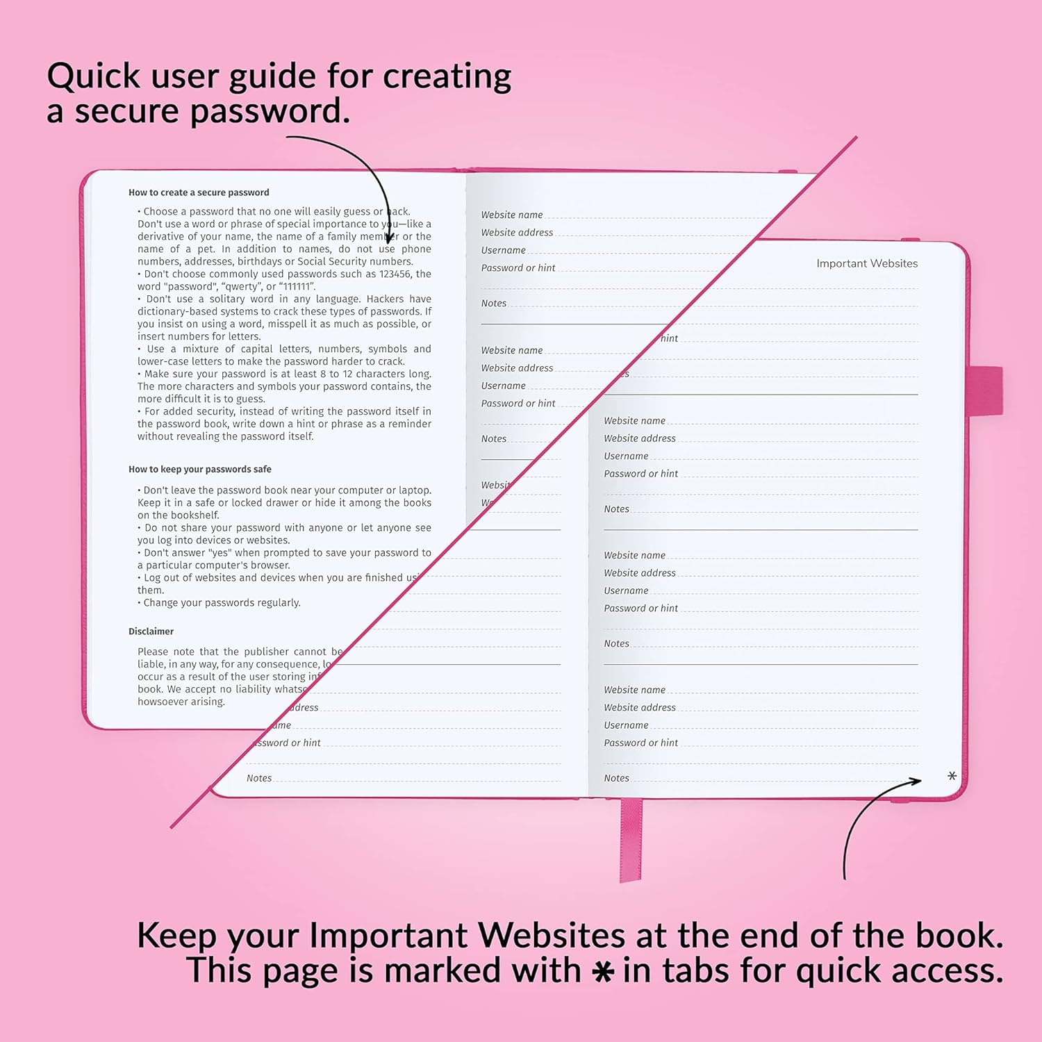 GoGirl Cuaderno para contraseñas con pestañas alfabéticas, diario de direcciones de Internet y contraseñas para guardar inicios de sesión de sitios