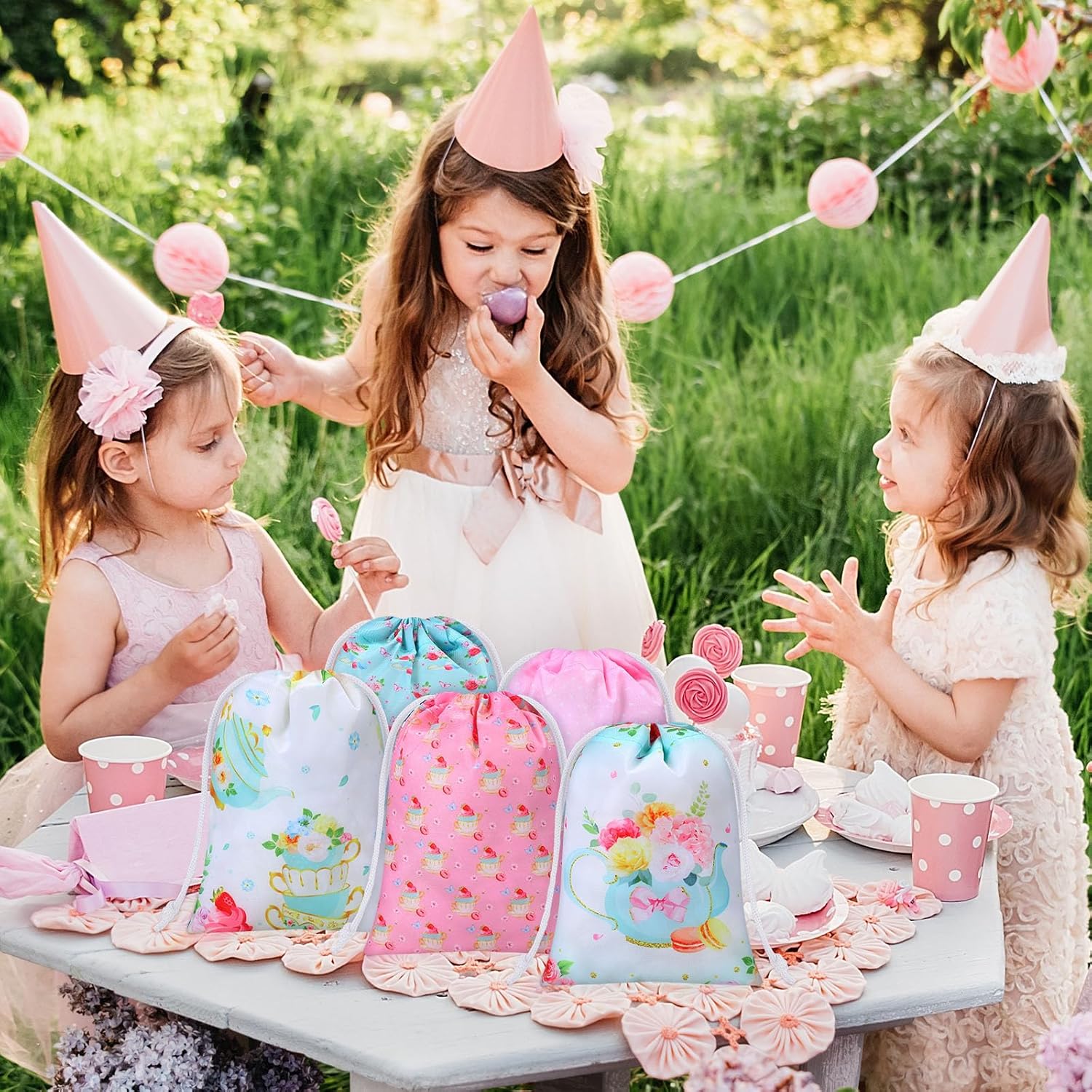 24 bolsas de regalo de fiesta de té, bolsas de regalo de fiesta de té, bolsas con cordón de regalo, bolsas de dulces para fiesta de té, bolsas de