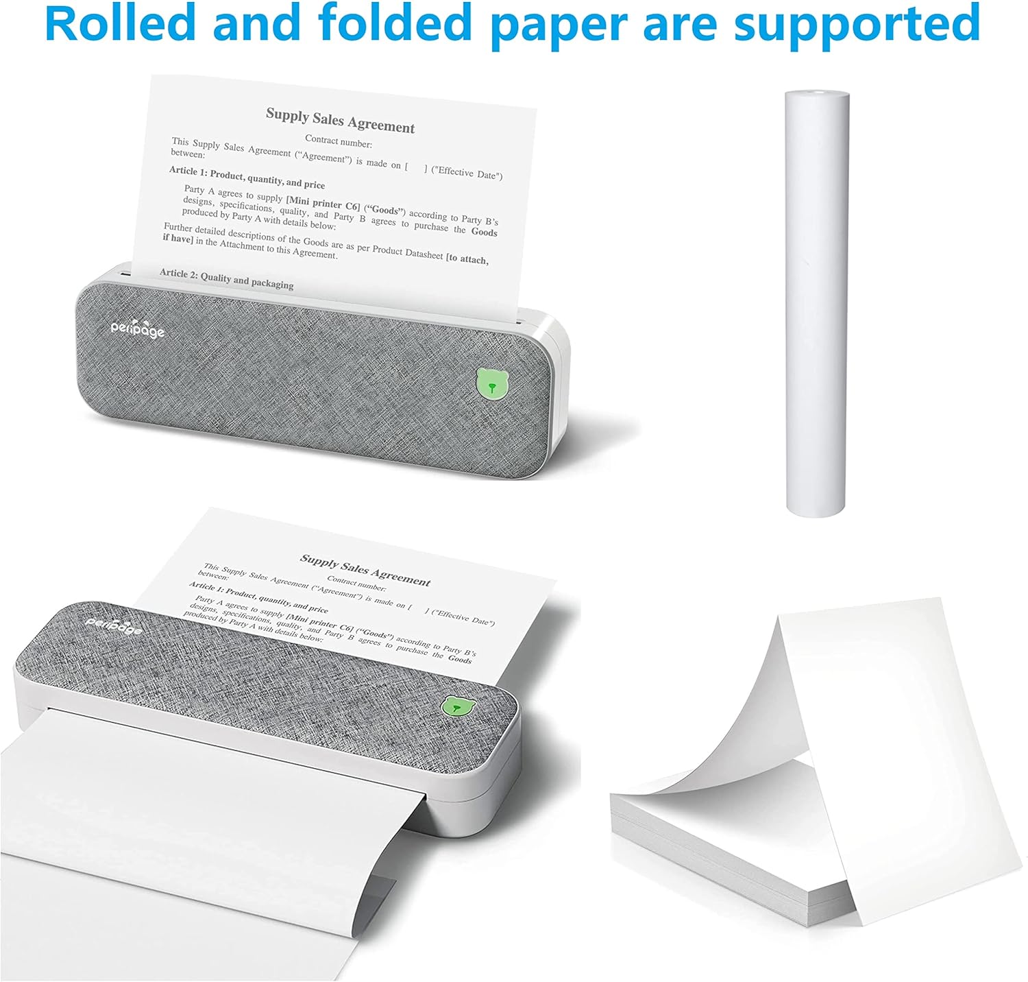 IOOIOO Peripage A40 Plus (300 DPI) Impresora portátil sin tinta, Bluetooth inalámbrica mini compacta para letras (8.5 x 11)papel térmico A4, para