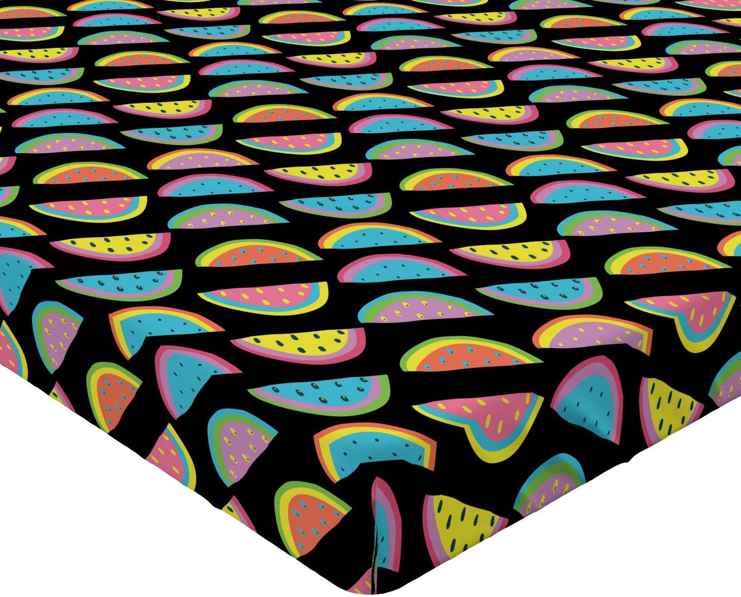 Ambesonne Sábana bajera ajustable loca, patrón abstracto de sandía con ilustración de estilo psicodélico de frutas exóticas, funda de cama con