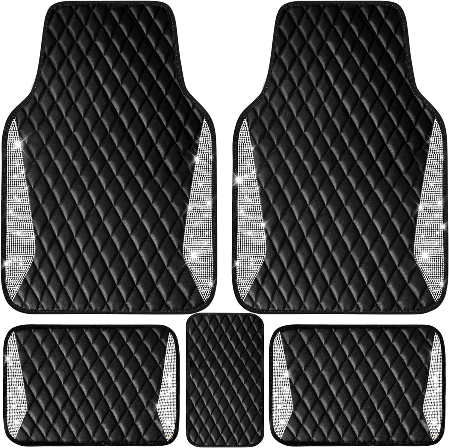 CAR PASS Alfombrillas de cuero brillantes para automóvil, con diamantes brillantes, con diamantes de imitación y purpurina brillante,