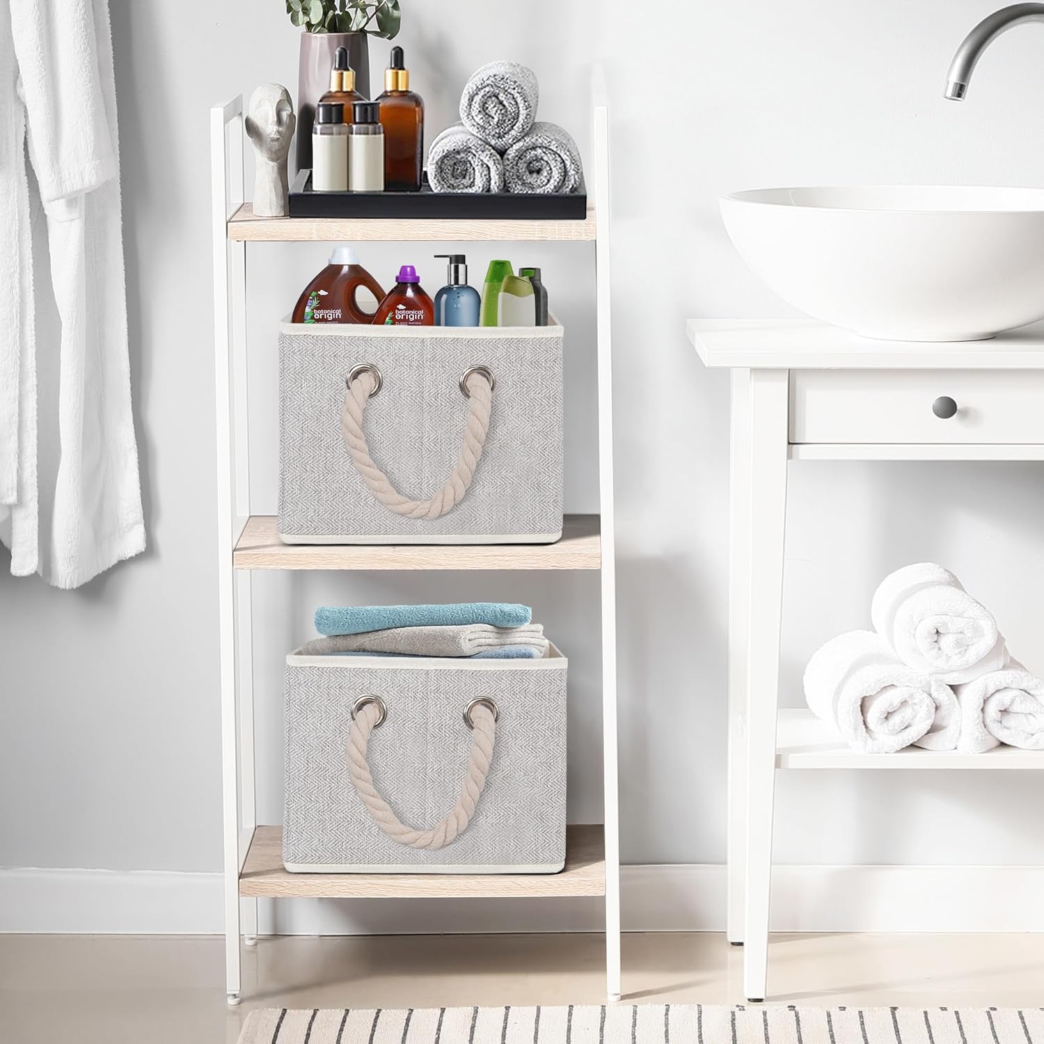 Contenedores de almacenamiento plegables con asas, cestas de almacenamiento decorativas para organizar estantes, cajas de almacenamiento resistentes