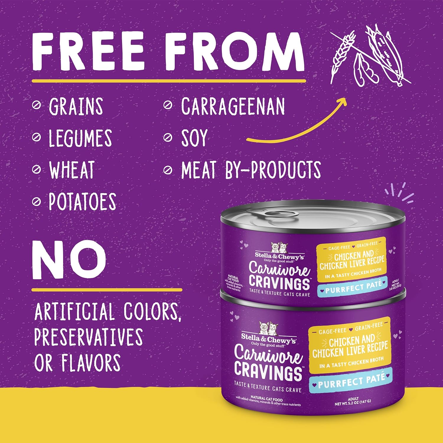 Stella & Chewy’s Carnivore Cravings Purrfect Latas de paté  Alimento húmedo para gatos sin granos, rico en proteínas, receta de hígado de pollo y