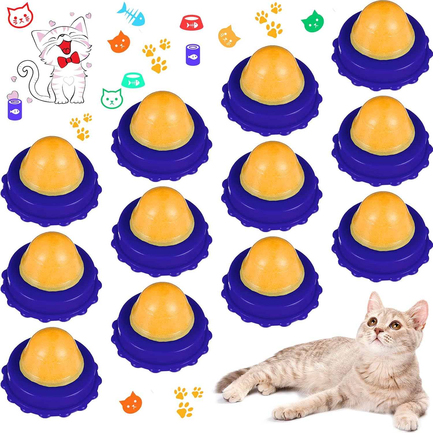 12 piezas de aperitivos para gatos, bola de azúcar, bola de azúcar comestible con hierba gatera para gatos, bolas de juguete para lamer gatitos,