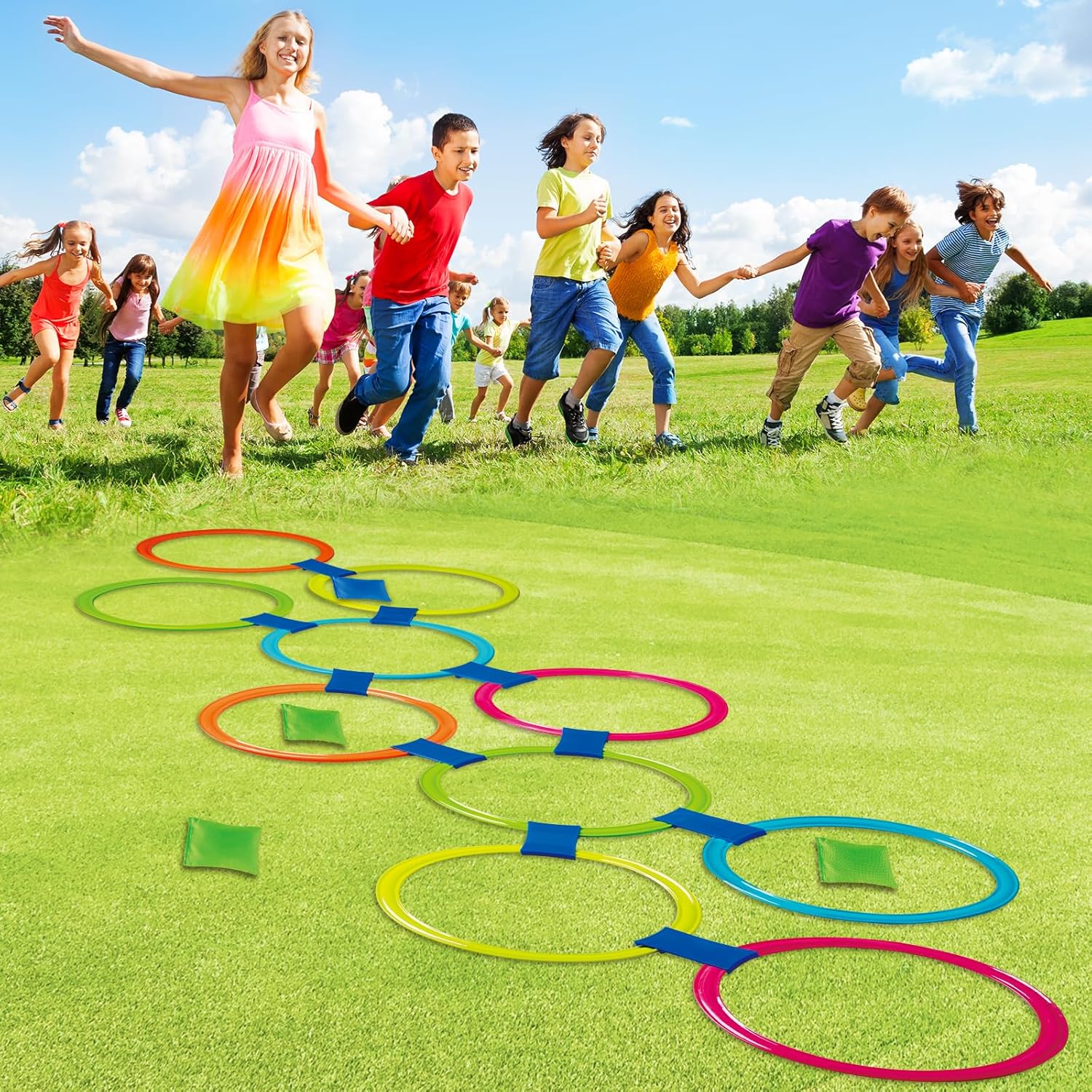 GOODLYSPORTS Juego de lanzamiento de anillos 4 en 1 para niños. Juegos de carnaval para fiestas infantiles con bolsas de frijoles para lanzar,
