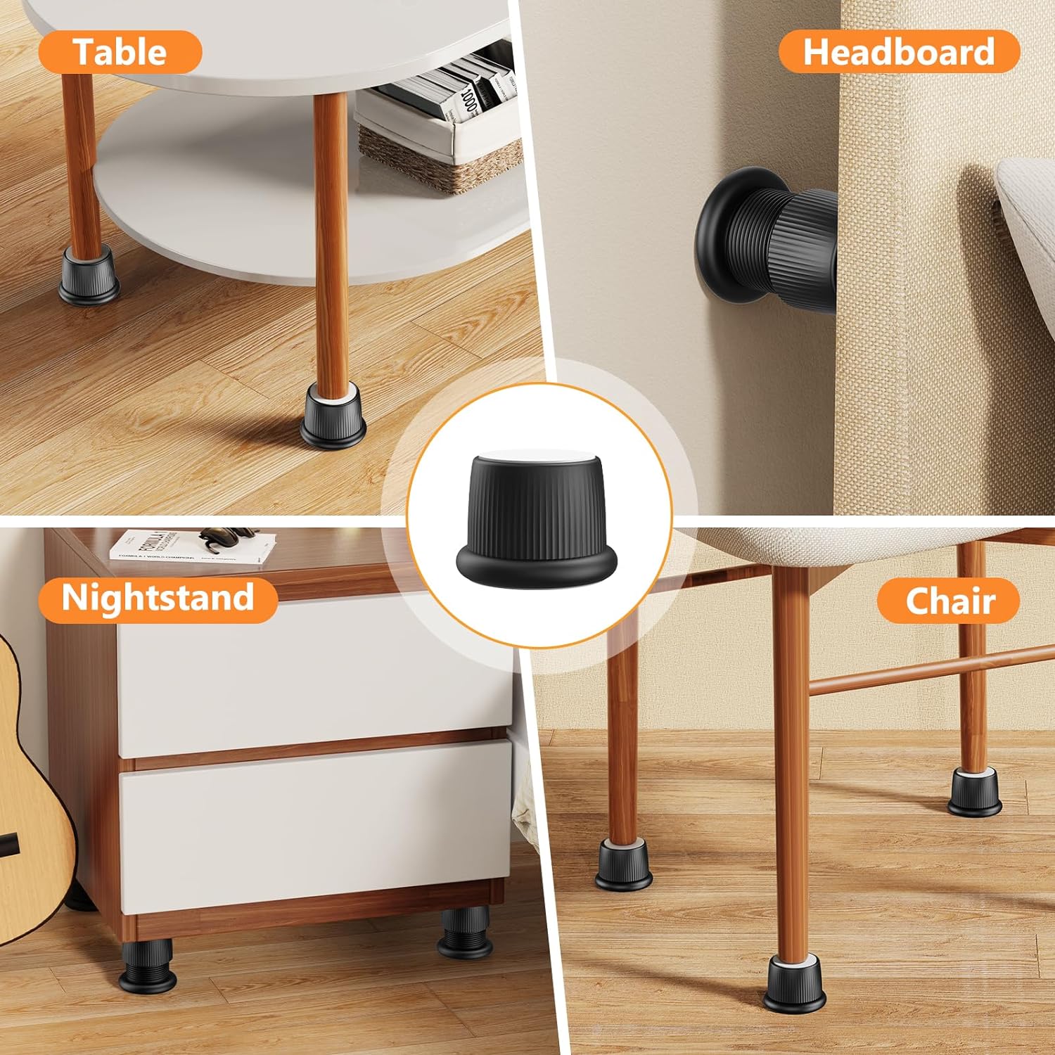 Elevadores ajustables de cama para muebles, de 1.6 a 2.6 pulgadas, color negro, plástico duradero, antideslizantes, de 2 pulgadas, tapón de cabecera