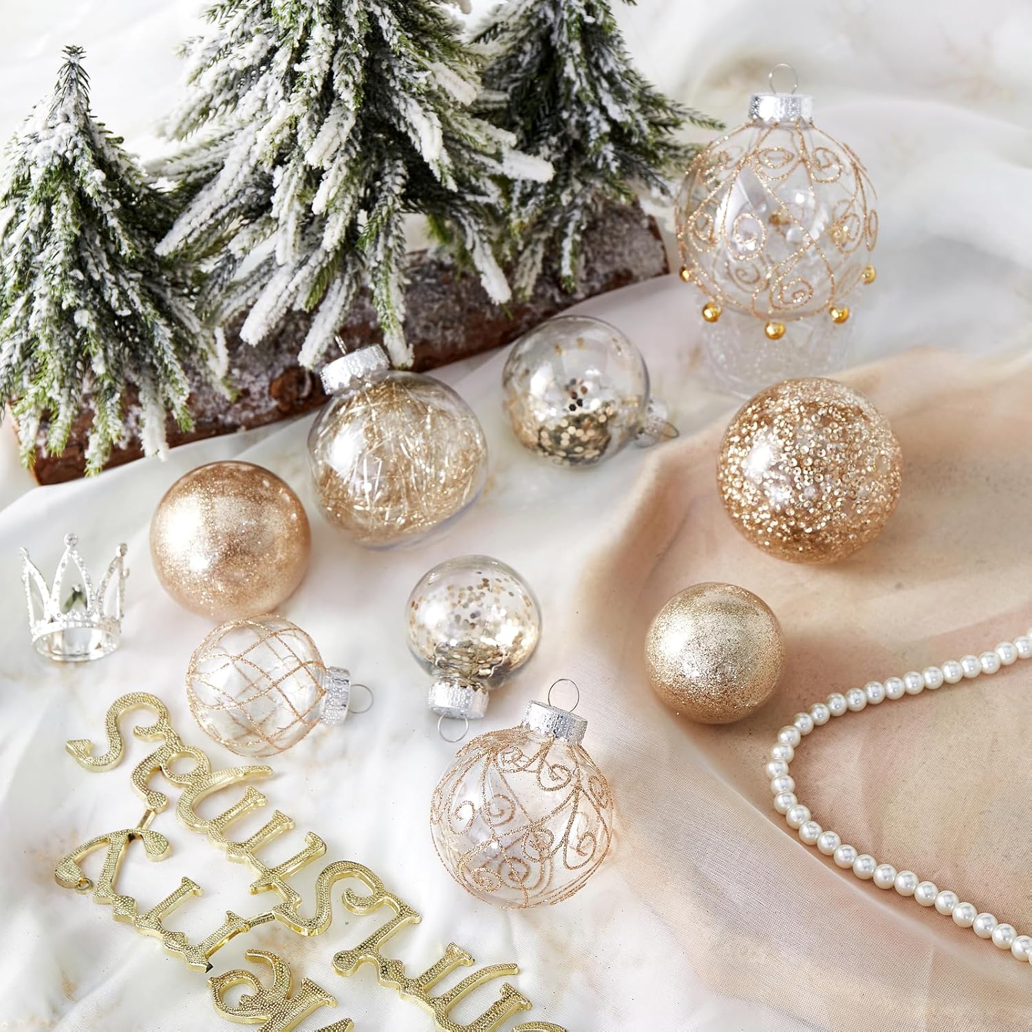 Wironlst Adornos de bola de Navidad inastillables de plástico transparente grande, juego de bolas decorativas con relleno delicadas decoraciones