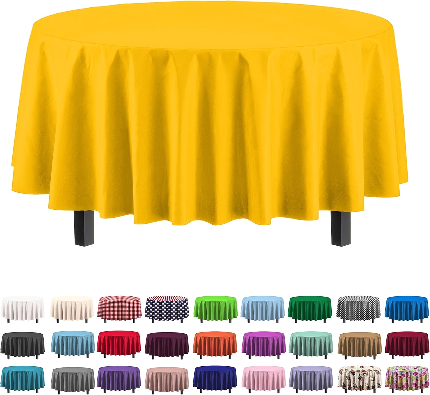 Exquisite Paquete de 4 manteles de plástico amarillo  Mantel redondo desechable de 84 pulgadas para fiestas  Mantel redondo  Manteles desechables