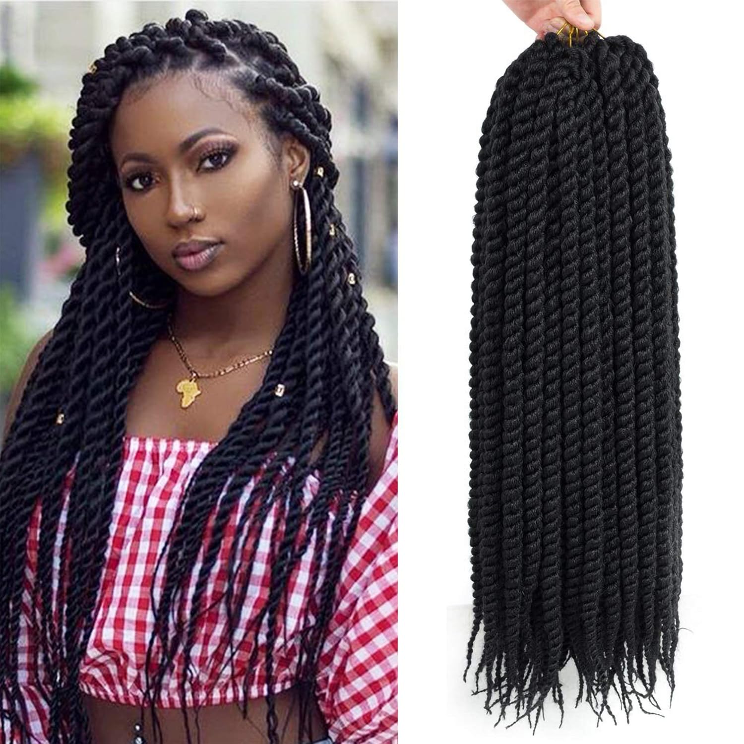 Admutty – Cabello trenzado torcido de crochet, trenzas de cabello senegalés torcido estilo Havana mambo, 22 pulgadas, 1B#