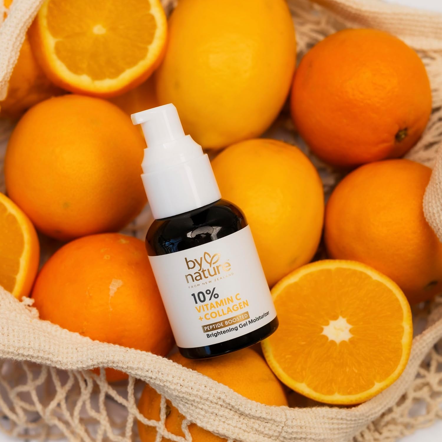 By Nature Gel hidratante facial  10% vitamina C + péptido de colágeno hidratante iluminador para cara y cuello  Energiza e hidrata la piel opaca +