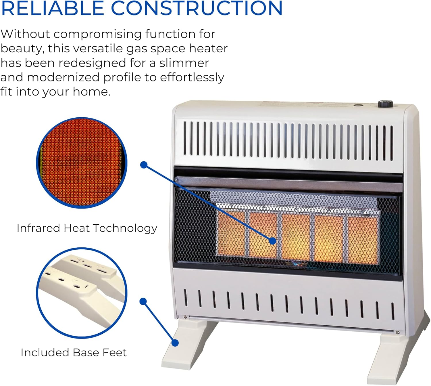 ProCom ML250TPA-B Calentador infrarrojo de gas propano sin ventilación con control de termostato para uso doméstico y oficina, 30000 BTU, calienta