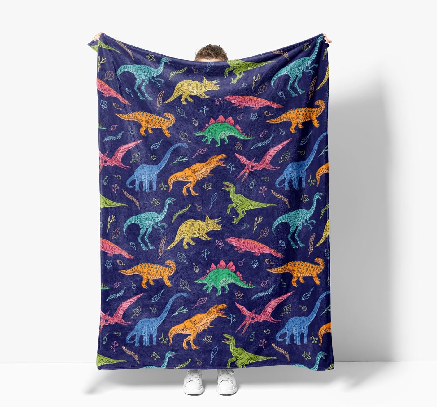 Manta de dinosaurio para niños y adultos, bonita manta de forro polar azul para niños pequeños y niñas, manta suave y cálida de dinosaurio jurásico