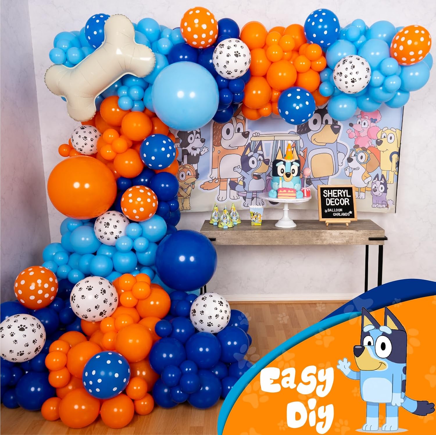 Kit de arco y guirnalda de globos azules todo en 1 con hueso de perro  Globos azules pequeños y grandes para fiesta de cumpleaños en azul y naranja