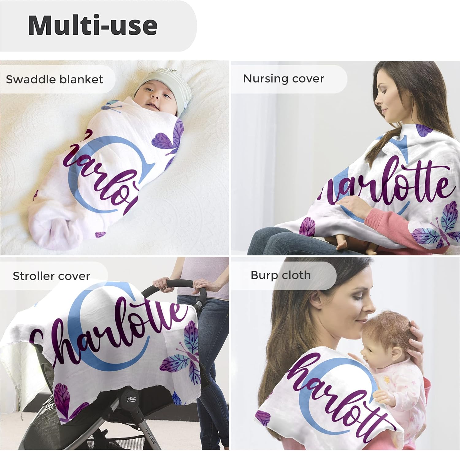 Mantas de bebé personalizadas  Regalos personalizados para bebé con nombre para niñas  Suave, ligera y para regalar (mariposa 155)
