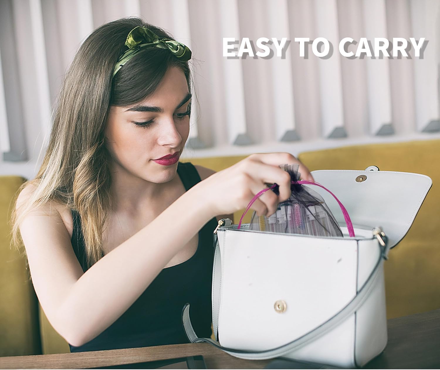 Jexila Paquete de 100 bolsas para cuidado posterior de pestañas, malla negra, con cordón, bolsa de maquillaje, pequeña bolsa de regalo para muestras