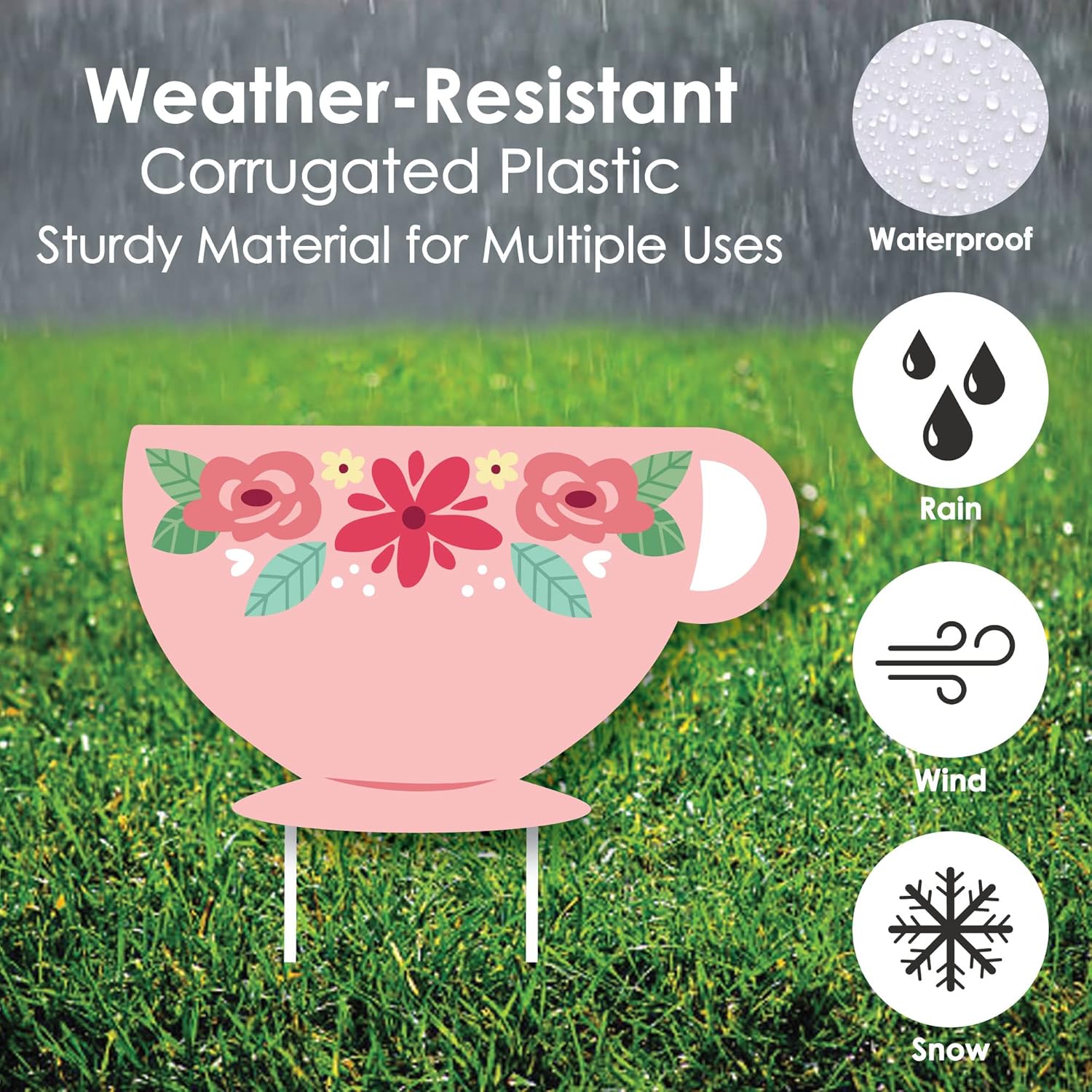 Big Dot of Happiness Floral Let’s Par-Tea – Decoración de césped para tetera y taza de té, decoración de jardín al aire libre para fiesta de té y