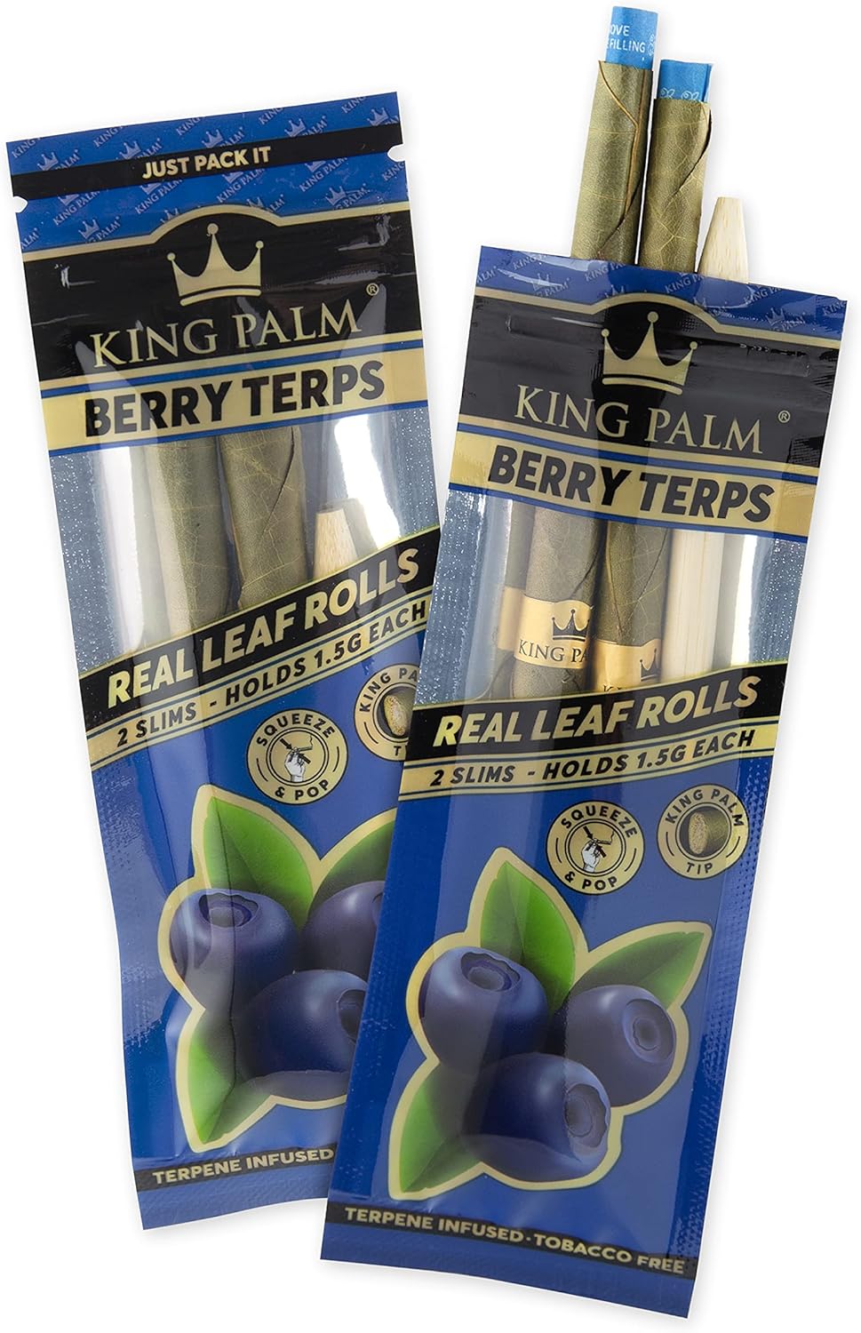 King Palm Conos de tamaño delgado  (2 paquetes, 4 rollos)  Pre rollos para apretar y reventar  Conos preenrollados con sabor orgánico  Pre rollos de