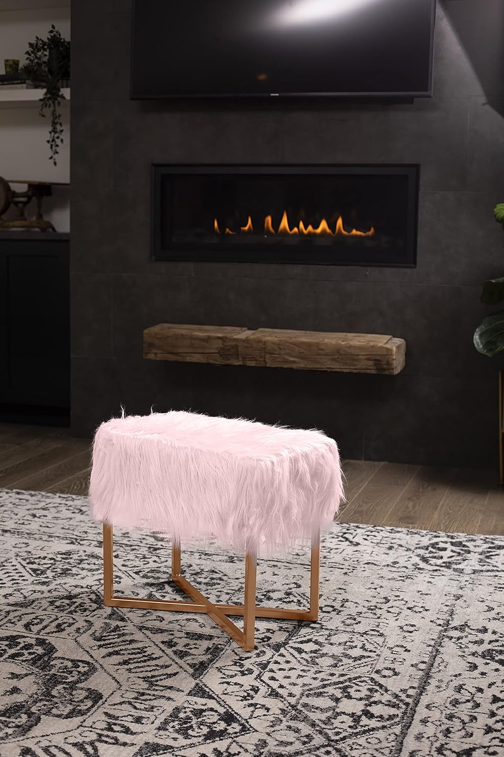 BIRDROCK HOME Taburete rectangular de piel sintética rosa con patas doradas, silla de tocador, asiento acolchado suave y compacto, silla de