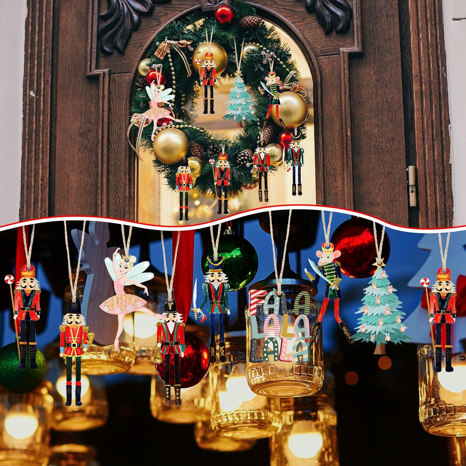 Juego de 24 adornos de cascanueces de Navidad, adornos de cascanueces de madera para rey y soldado, adornos decorativos pequeños de madera, adornos