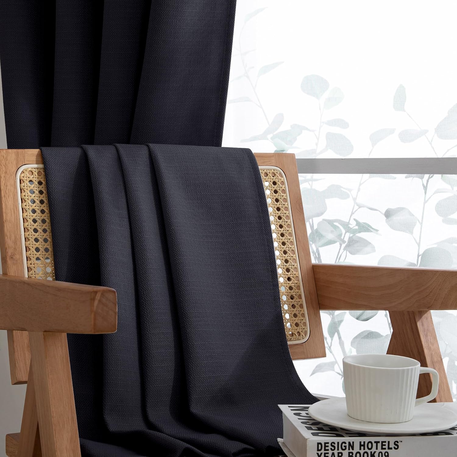 Chyhomenyc Bella – Cortinas opacas de lino sintético de 84 pulgadas de largo, 2 paneles con aislamiento térmico, reducción de ruido cálido, con