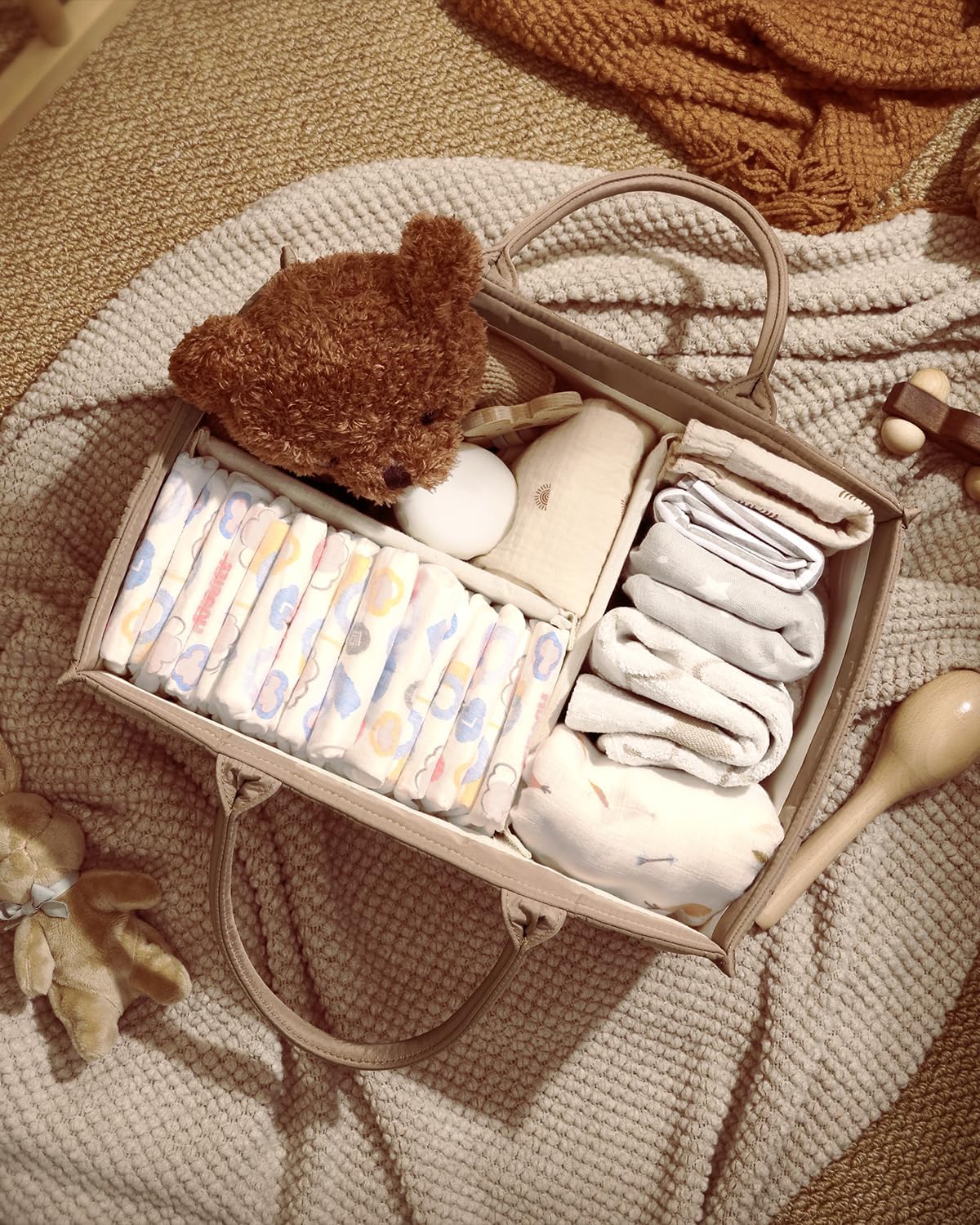 Blissful Diary Cesta de pañales para bebé, elegante organizador de pañales para bebé, cesta de almacenamiento para pañales, lista de regalos para
