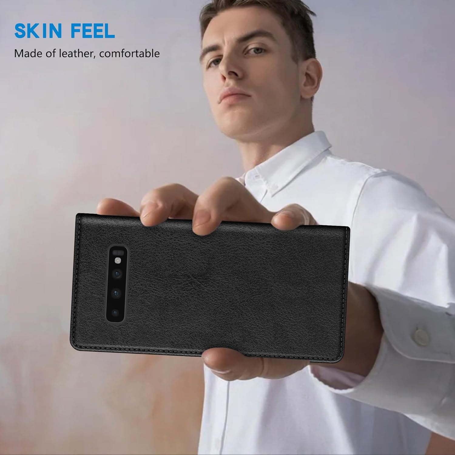 ZZXX Funda tipo cartera para Samsung Galaxy S10 Plus con bloqueo RFID, soporte de ranura para tarjetas, funda protectora de cuero magnético fuerte