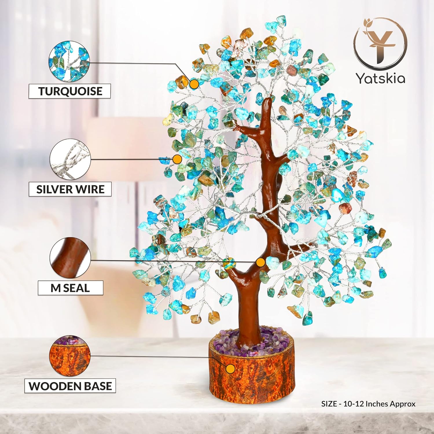 YATSKIA – Árbol de cristal turquesa Feng Shui, alambre, bonsái Buhha, estatua reiki, Chakra curativo energía positiva, buena suerte dinero regalos