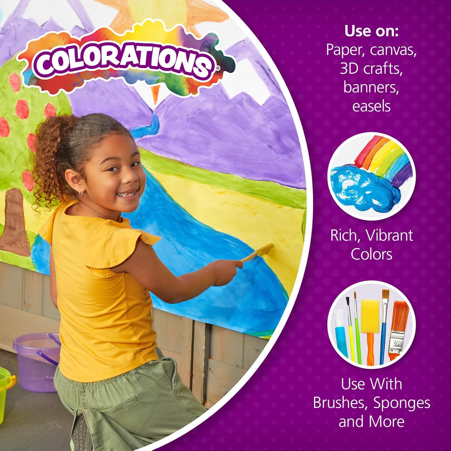 Colorations Pintura al témpera Simply lavable, paquete de 8 unidades, acabado mate, suministros para el aula, colores vibrantes, no tóxica, se lava