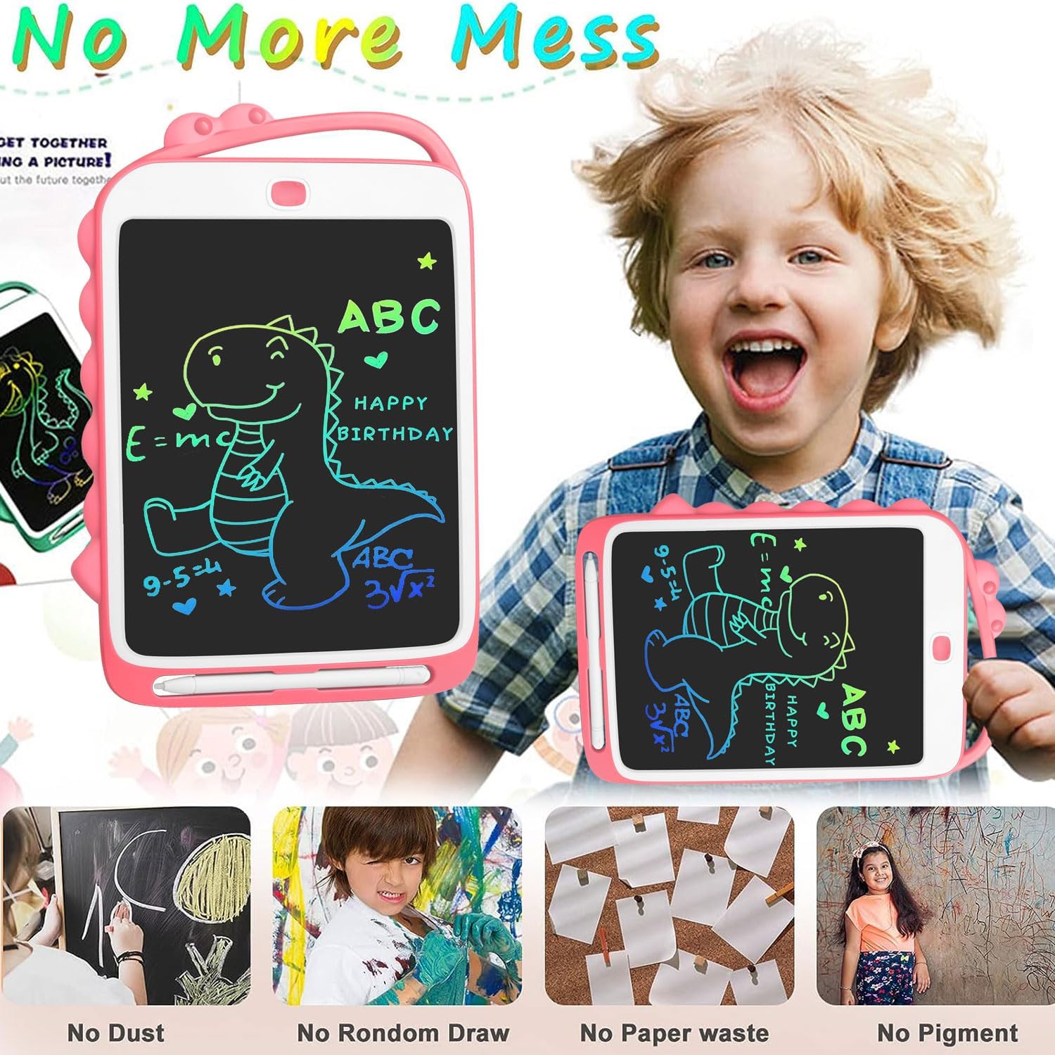 Tableta de escritura LCD para niños, tablero de dibujo de dinosaurio de 12.5 pulgadas, tableta de dibujo borrable electrónica con función de