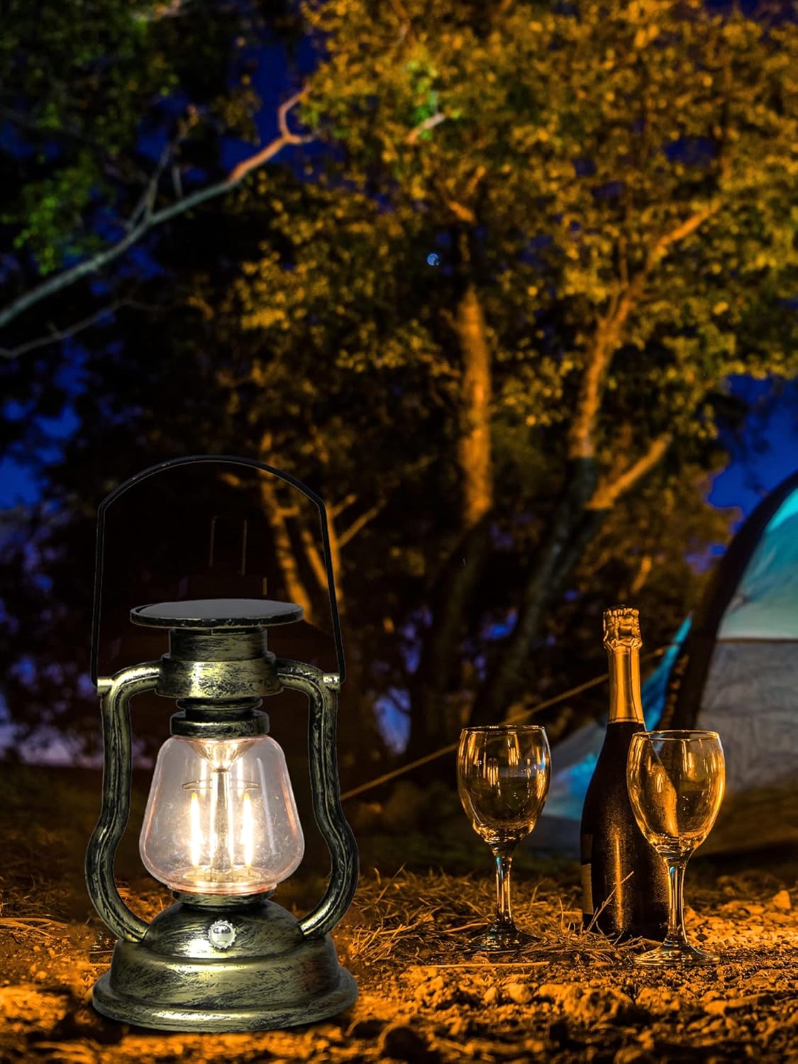 MECAKUCA Faroles LED vintage solares de huracán antiguo impermeable, lámpara colgante de metal antiguo para mesa de interior, iluminación de