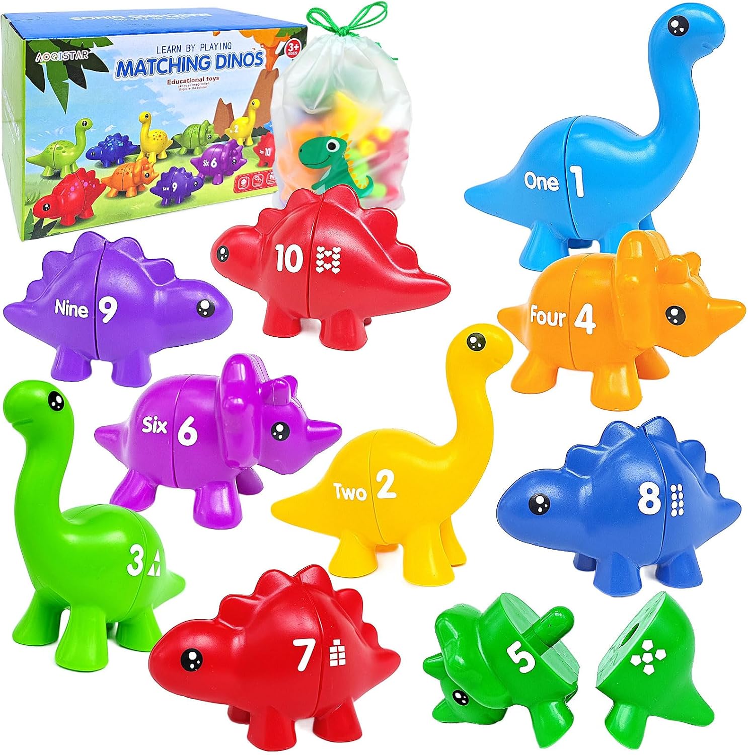 Juguetes de dinosaurio a juego número 1-10, juguetes de motricidad fina, juego de dino Match preescolar, juguetes educativos Montessori de