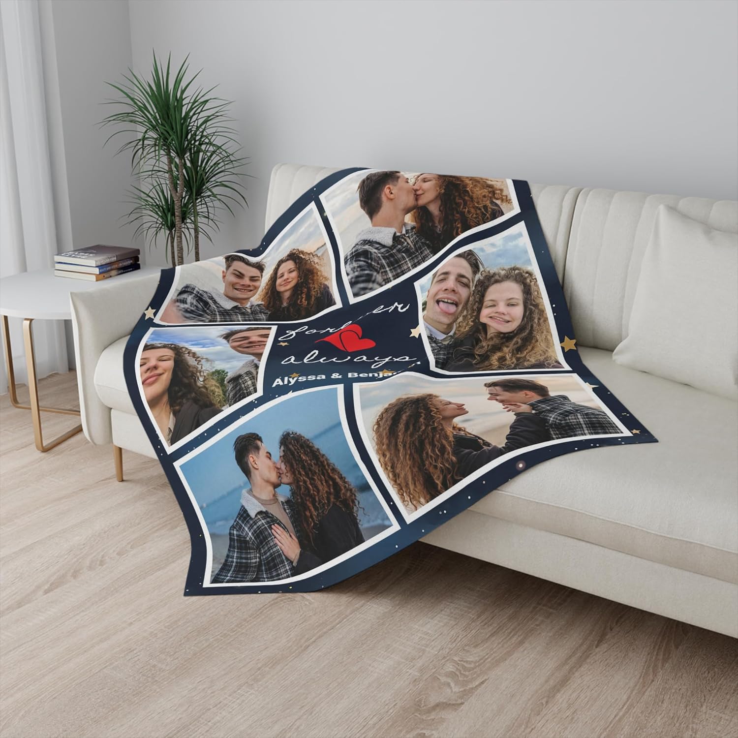 Manta de fotos personalizada para parejas, regalos conmemorativos personalizados con texto en inglés “I Love You”, regalos personalizados para