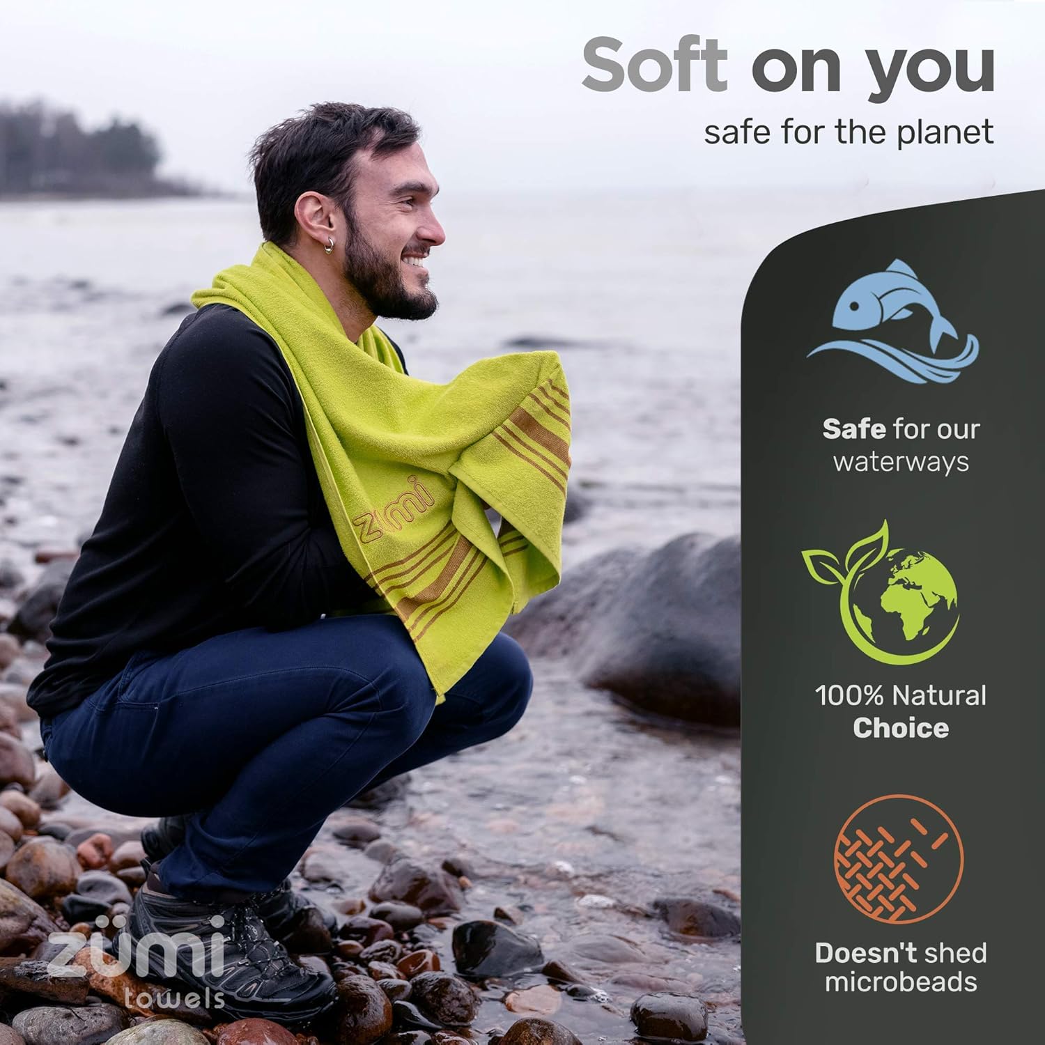 Zumi Toalla de viaje grande 100% algodón de secado rápido, suave, delgada, compacta, altamente absorbente, toalla de camping ligera para playa,
