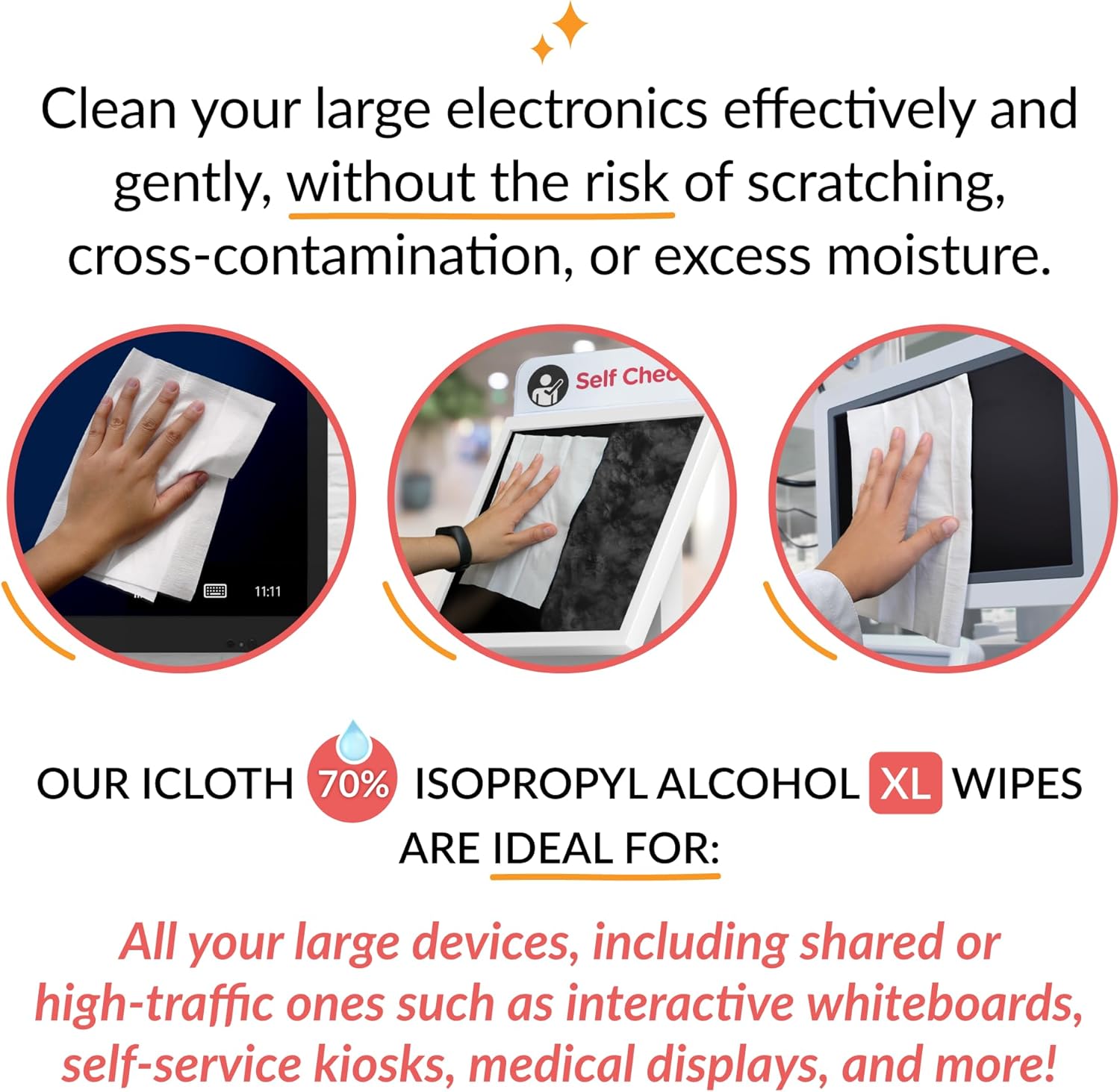 iCloth 70% IPA Screen Cleaning Wipes Safe for All Screens, Pro-Grade, Individually Wrapped, 1 Wipe Can Clean Several Screens, Displays, TV’s or
