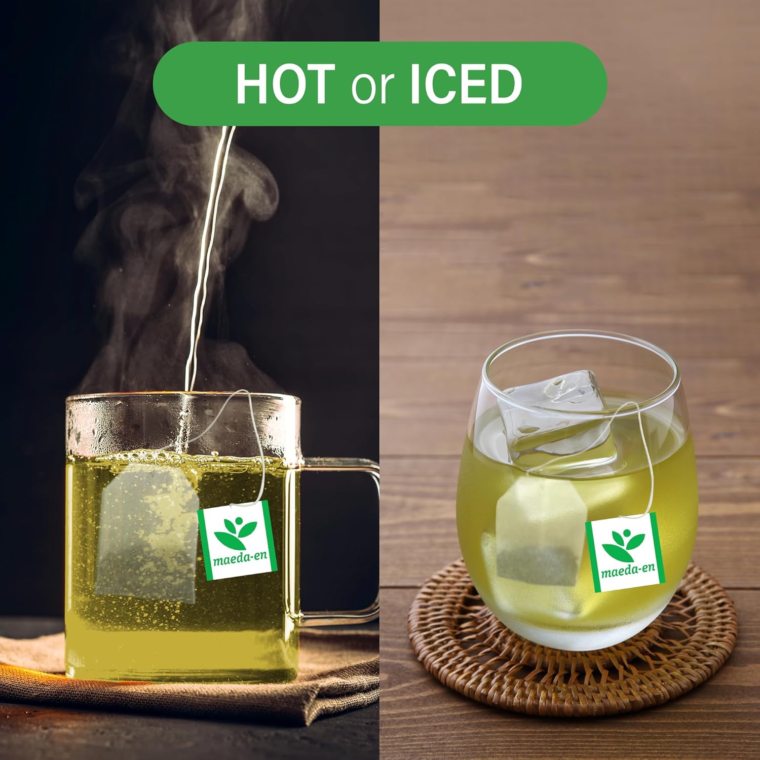 MAEDA-EN Sen-cha con verde matcha, 100 bolsitas de té en polvo de origen japonés, hojas de té verde envueltas individualmente, 02386 1 paquete