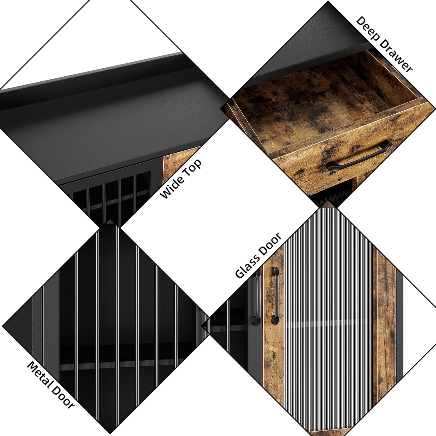 Aparador de buffet moderno, armario de almacenamiento de cocina con estantes y puertas de vidrio, gabinete de buffet de metal con cajones, barra de