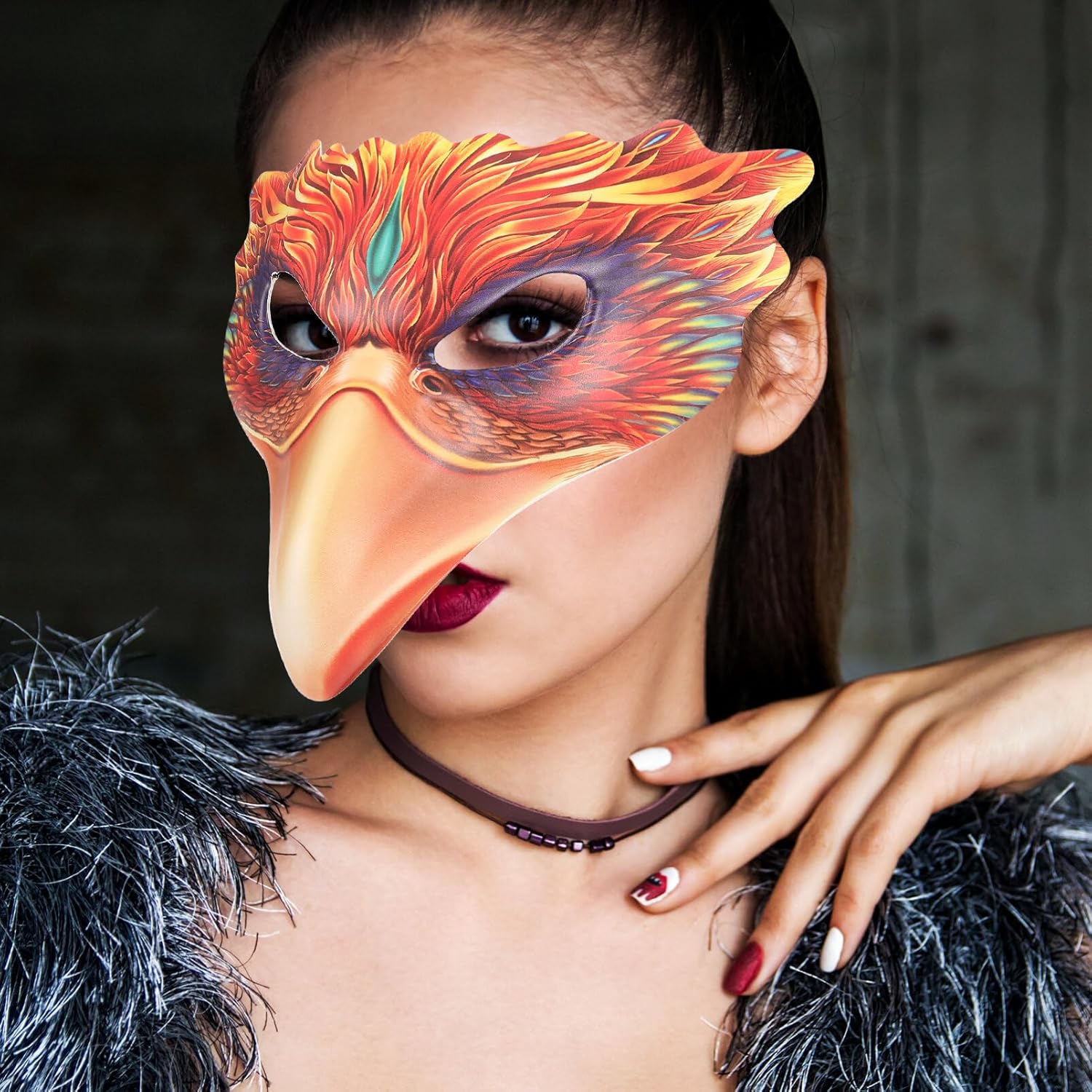 Healifty Máscara de pájaro de Halloween para mujer, media máscara, máscara de carnaval para fiesta de máscaras, máscara de fénix de fuego
